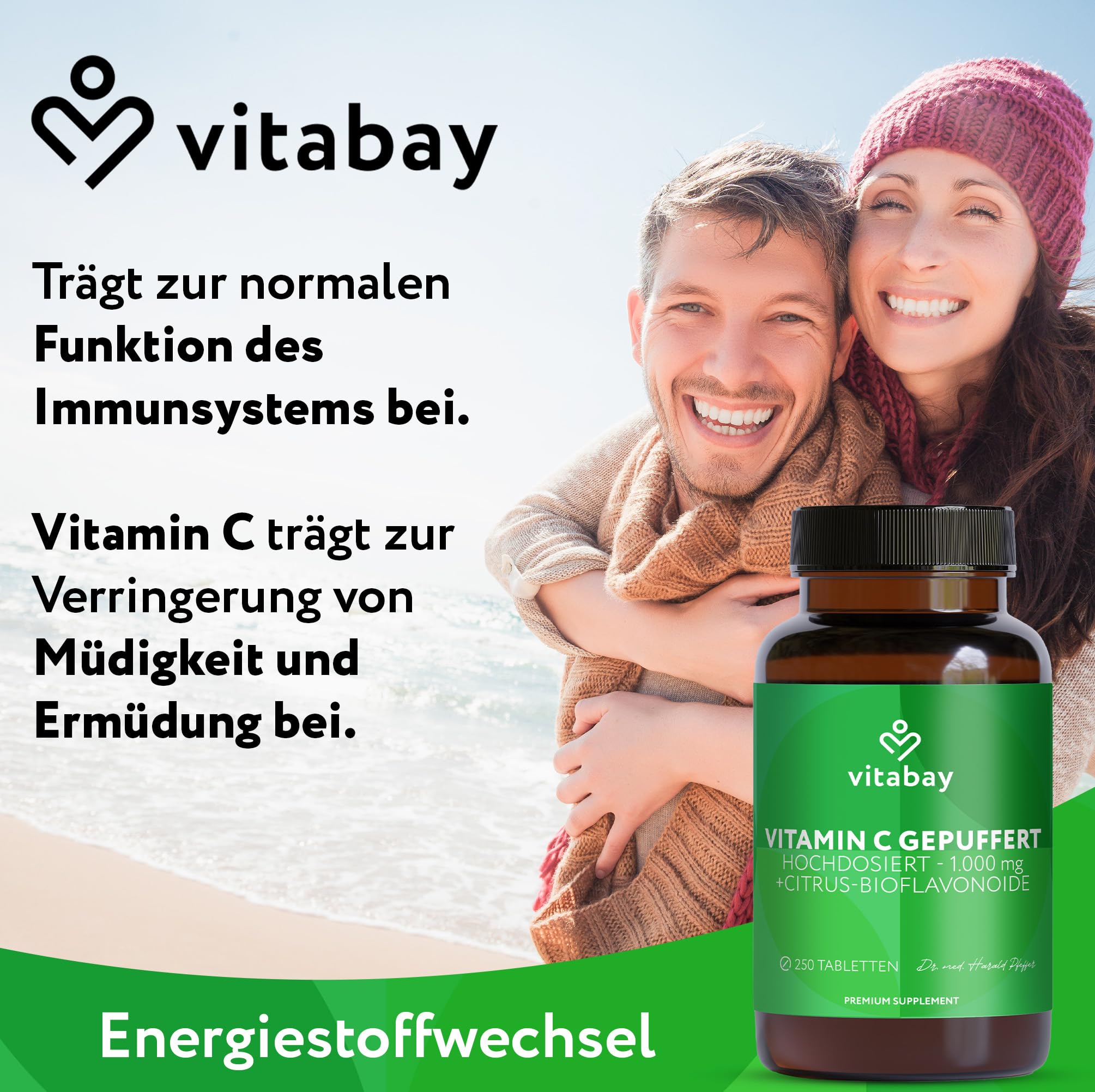 Vitabay Vitamin C 1000 mg – 250 vegane Time Released Tabletten – gepuffertes Vitamin C mit Citrus-Bioflavonoiden – ohne unnötige Zusätze, laborgeprüft – Vorrat für 250 Tage
