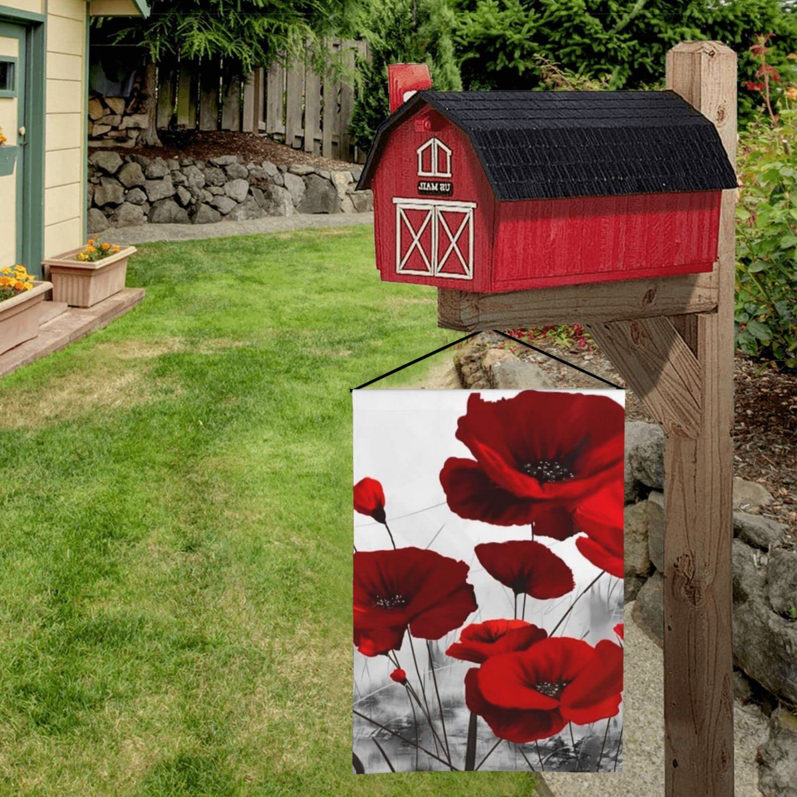 Texupday Gartenflagge „Willkommens-Mohnblumen“ – 30,5x45,7 Cm, Doppelseitig, Jute, Wetterfest, Für Frühling/Sommer