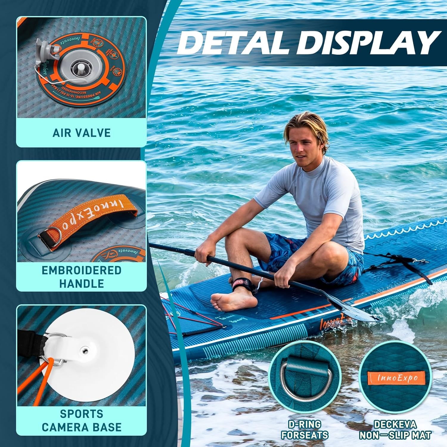 InnoExpo 11' Inflatable Stand Up Paddle Boards with Premium Accessories, Wide Stable SUP Paddle Board Design, Non-Slip Comfort Deck for Youth & Adults - Image 4