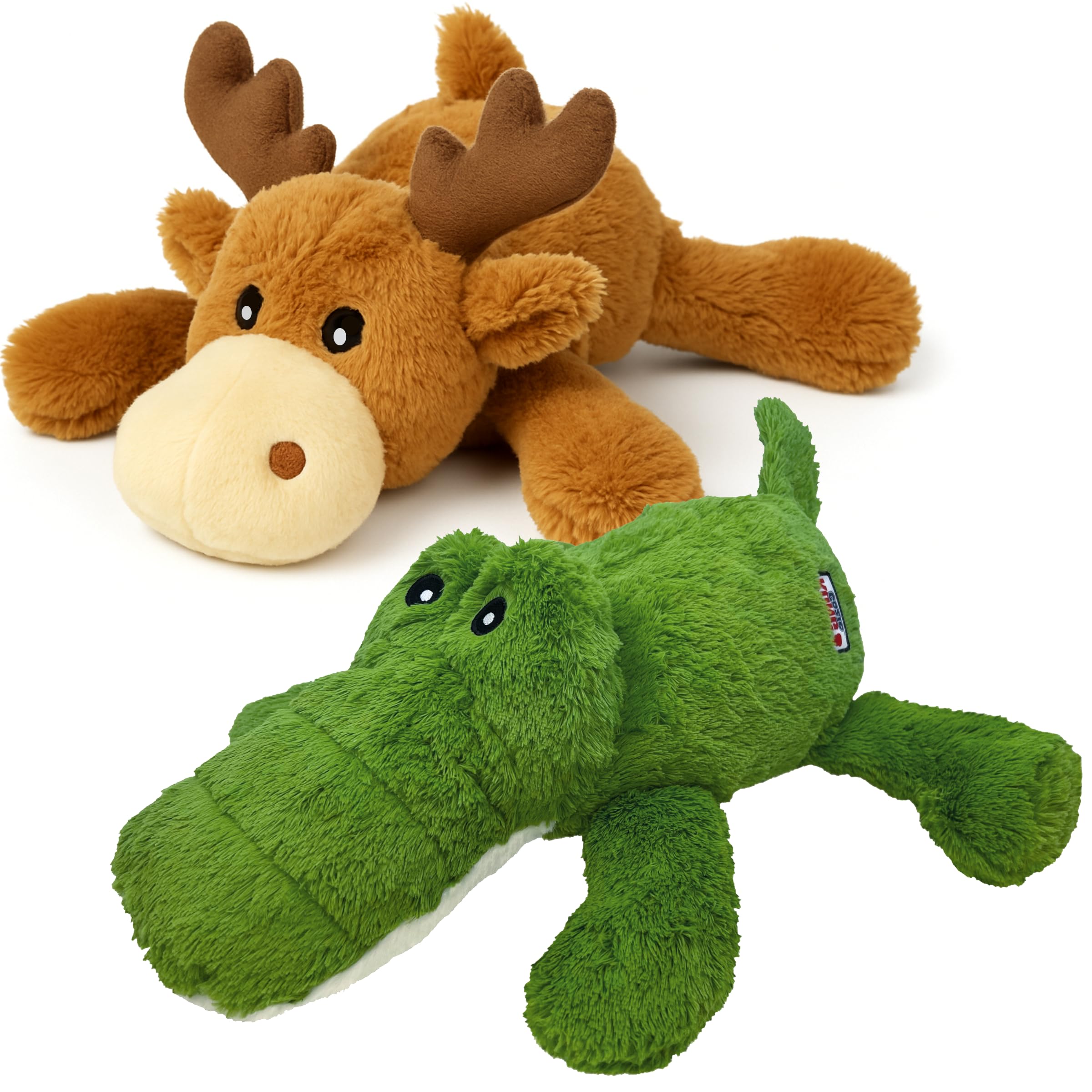 KONG XL 2 Pack - Soft Plush Dog Toy for Large Breeds - Durable, Cuddly & Squeaky - Perfect for Play & Comfort (Moose/Alligator)