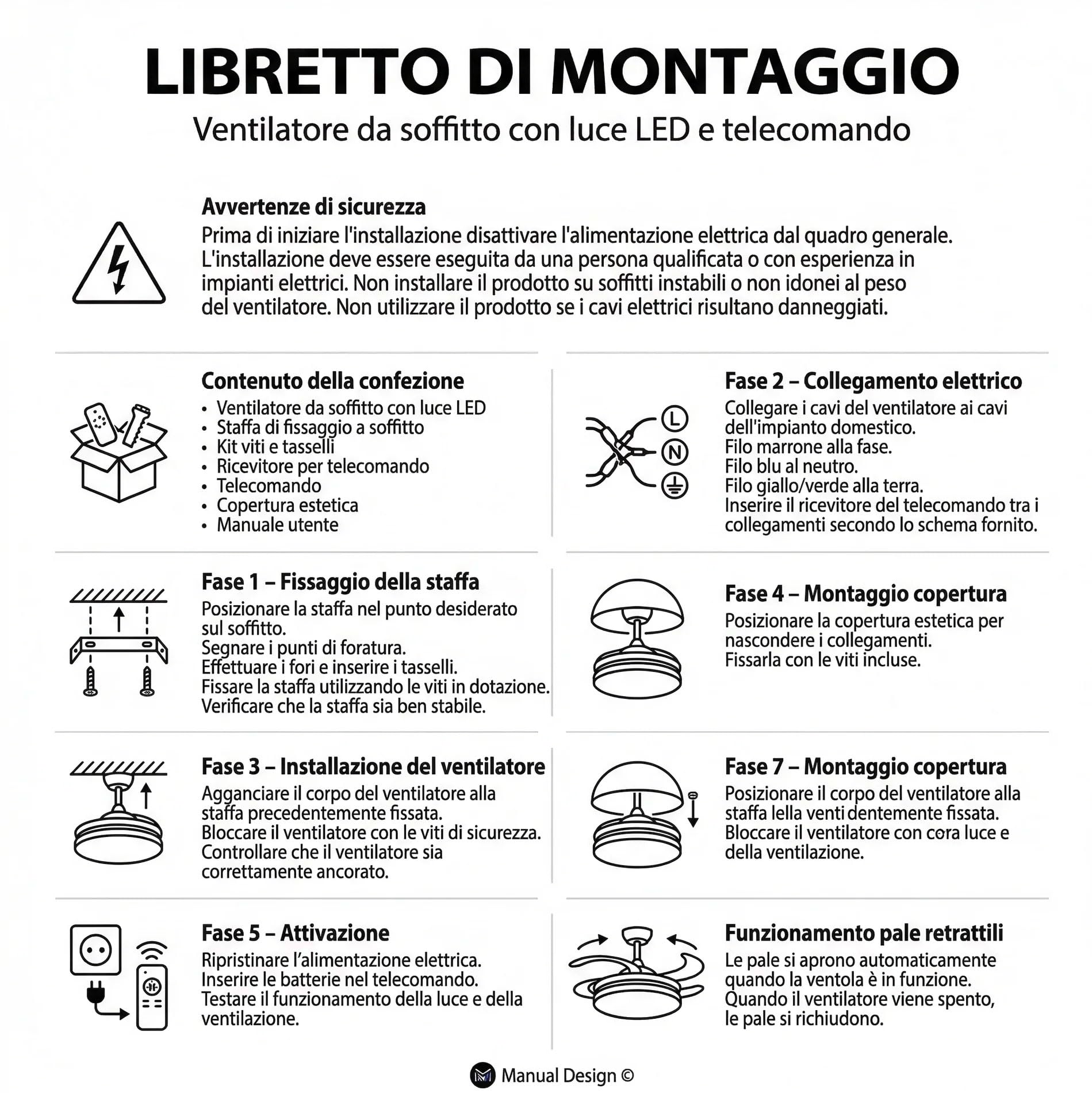 081 Store - Ventilatore da Soffitto con Luce LED e Telecomando, Pale Retrattili Trasparenti, 6 Velocità, 3 Tonalità di Luce, Timer 1/2/4/8H, Motore DC Reversibile Silenzioso, 48 Pollici 120 cm