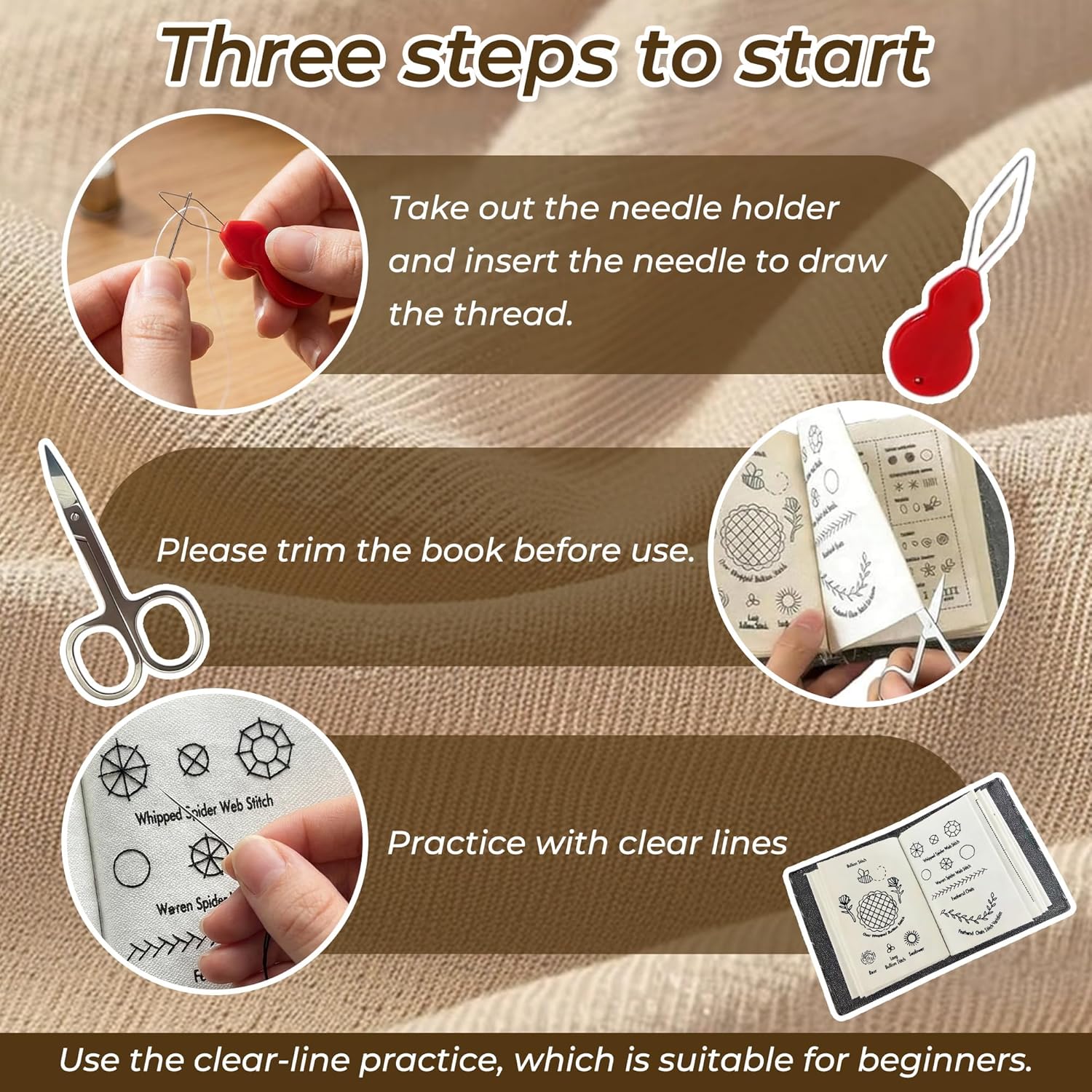 Kirosy 2026 NewEmbroidery Stitch Book Kit for Beginners, Complete Portable Embroidery Kit with Hoop, Thread, Needles & Step-by-Step Tutorial, DIY Embroidery Starter Kit for Adults & Craft Lovers