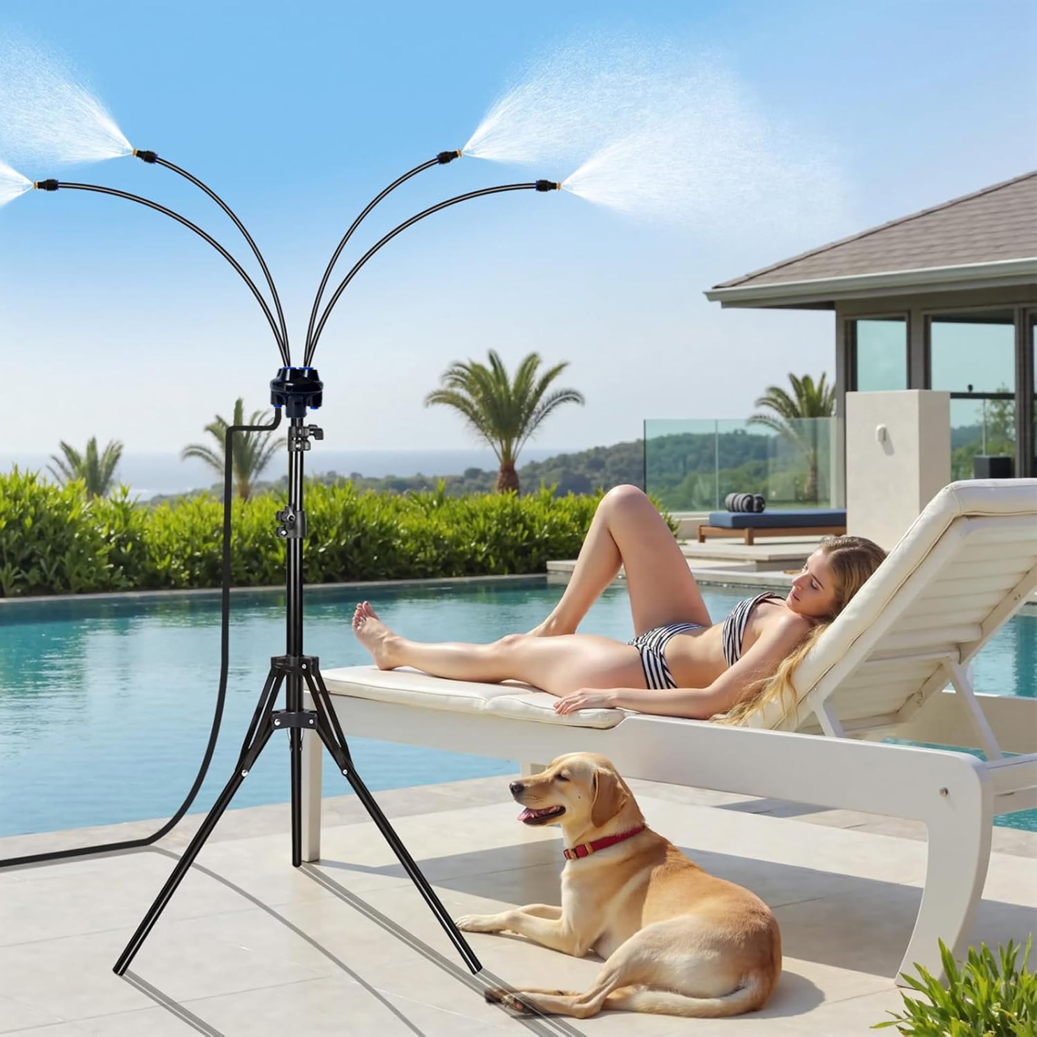Standvernebler für Außenterrasse, Terrassenvernebler mit 360° drehbarem Sprinkler, höhenverstellbar, Kühlsystem für den Außenbereich, 3, 4–5, 25 Fuß, Schwarz, Standvernebler für Außen, Mister O