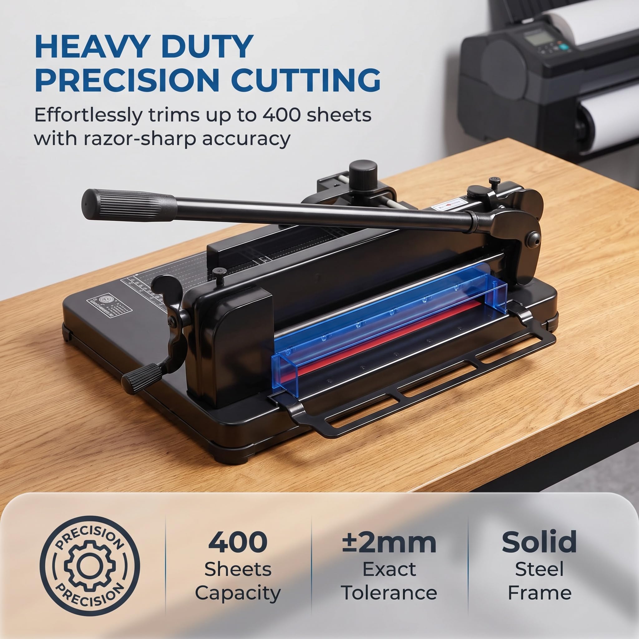 Taglierina per Carta Resistente per Formato A4, Taglierina A Ghigliottina, capacità 400 Fogli, Rifilatrice A4 con Scala Millimetrica E Base in Metallo, Larghezza di Taglio 315 Mm