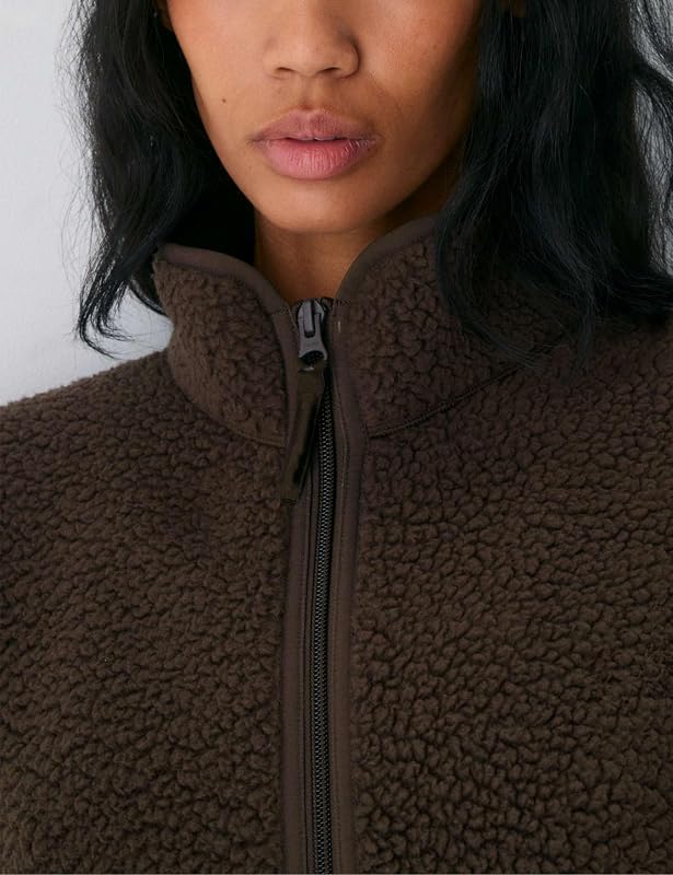 Aimiray Women’s Quarter Zip Fleece Pullover Fuzzy Sherpa Jacket(Brown-M) image 5