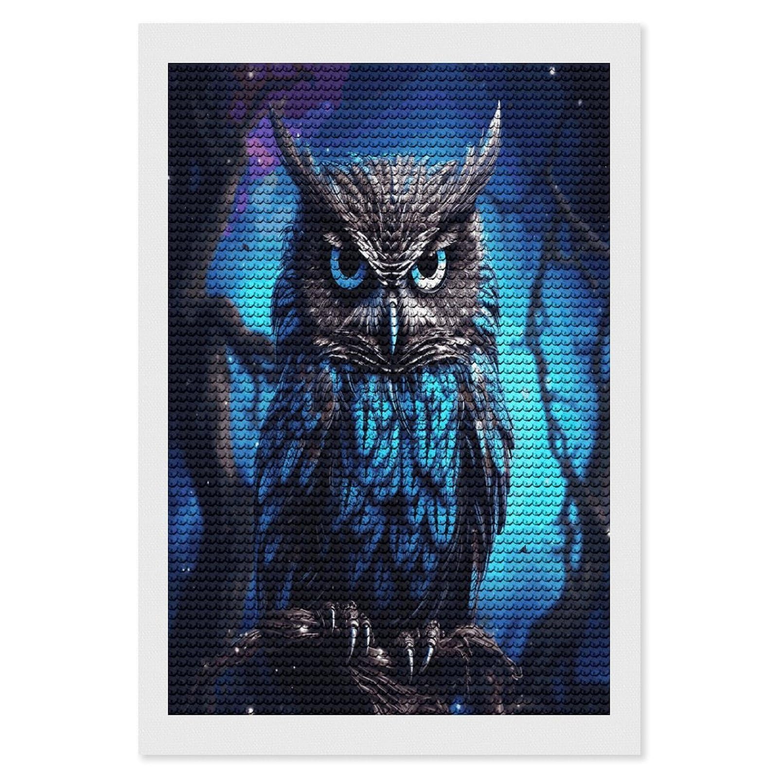 Blue Owl Diamond Art Kits for Adult Round Full Drill Diamond Dots Paintings for Beginner Picture Art DIY Diamond Painting Kits 5D Diamond Art Painting for Home Wall Decor 8"x12"