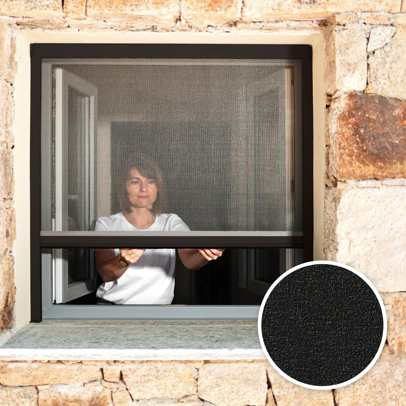 Avosdim Insektenschutz-Rollo für Fenster, Aluminium, Luxe, 160 x 125 cm, zuschneidbar, Schwarz strukturiert 9005, Schutz gegen Insekten