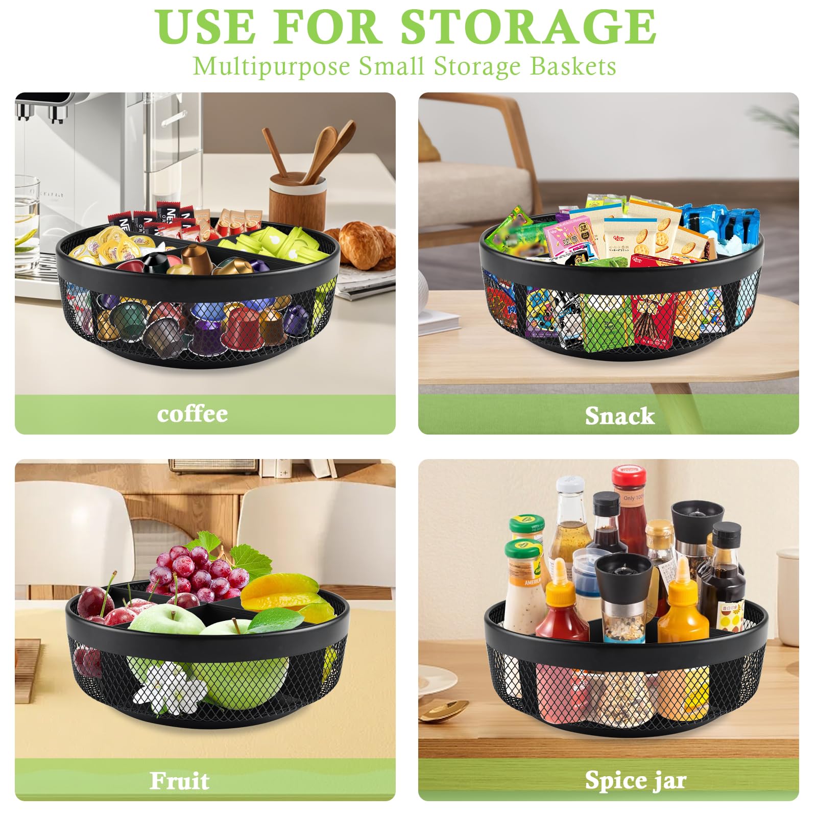Organizador de aperitivos para encimera, organizador de metal con divisor, bandeja giratoria de 4 compartimentos para almacenamiento de aperitivos, bandeja giratoria de aperitivos Lazy Susan 6