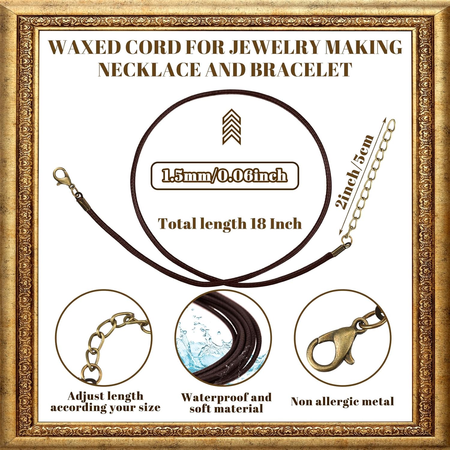 Tudomro 100 Pieces Waxed Leather Necklace Cord Bulk with Clasp Necklace Bracelet Chains String Rope Cord for Jewelry Making Pendants Charms(Brown,20 Inch) - Image 5