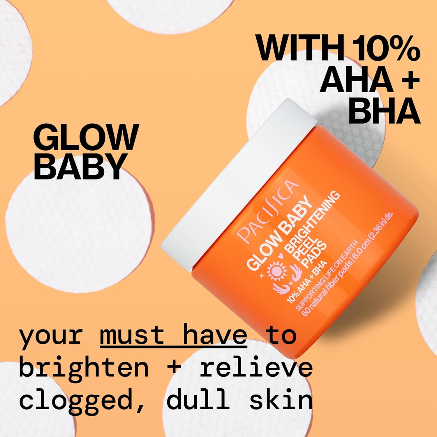 Pacifica Glow Baby Brightening Peel Pads 10% AHA + BHA Exfoliating Face Pads for Glowing Skin Resurfacing Glycolic Acid & Salicylic Acid Pad to Smooth Texture & Minimize Pores Fragrance Free 60 Count - Image 4