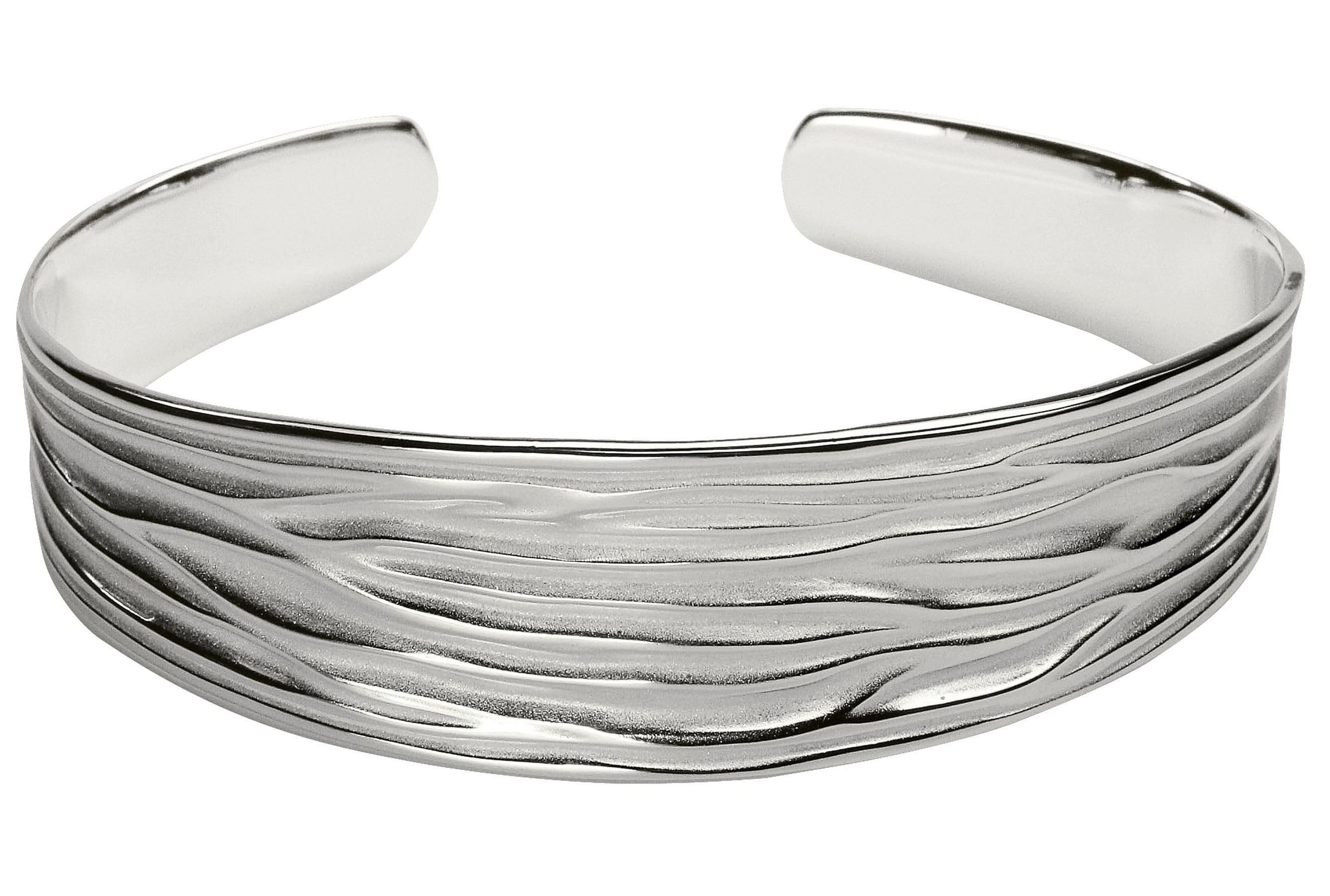 SILBERMOOS Damen Armreif Armspange offen Wellen-Muster matt glänzend 925 Sterling Silber