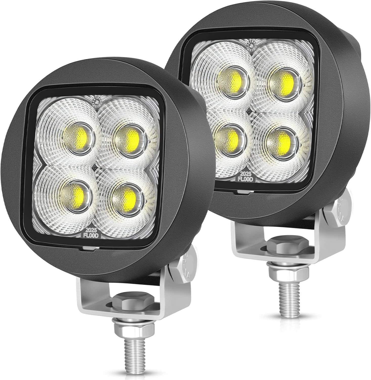 OFFROADTOWN 3 Inch Round LED Pods 2pcs 48W Work Lights Tractor Work Lights 180° Flood Beam Bumper Light Mini LED Pod Cube For Truck Pickup Backup Reverse Motorcycle ATV UTV SUV
