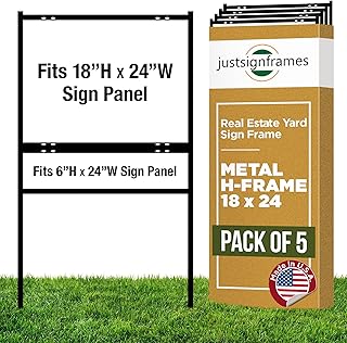 Generic Real Estate Yard Sign Metal H-Frame, 18 x 24 Slide-in with Rider, Black (Pack of 5), (C-289)