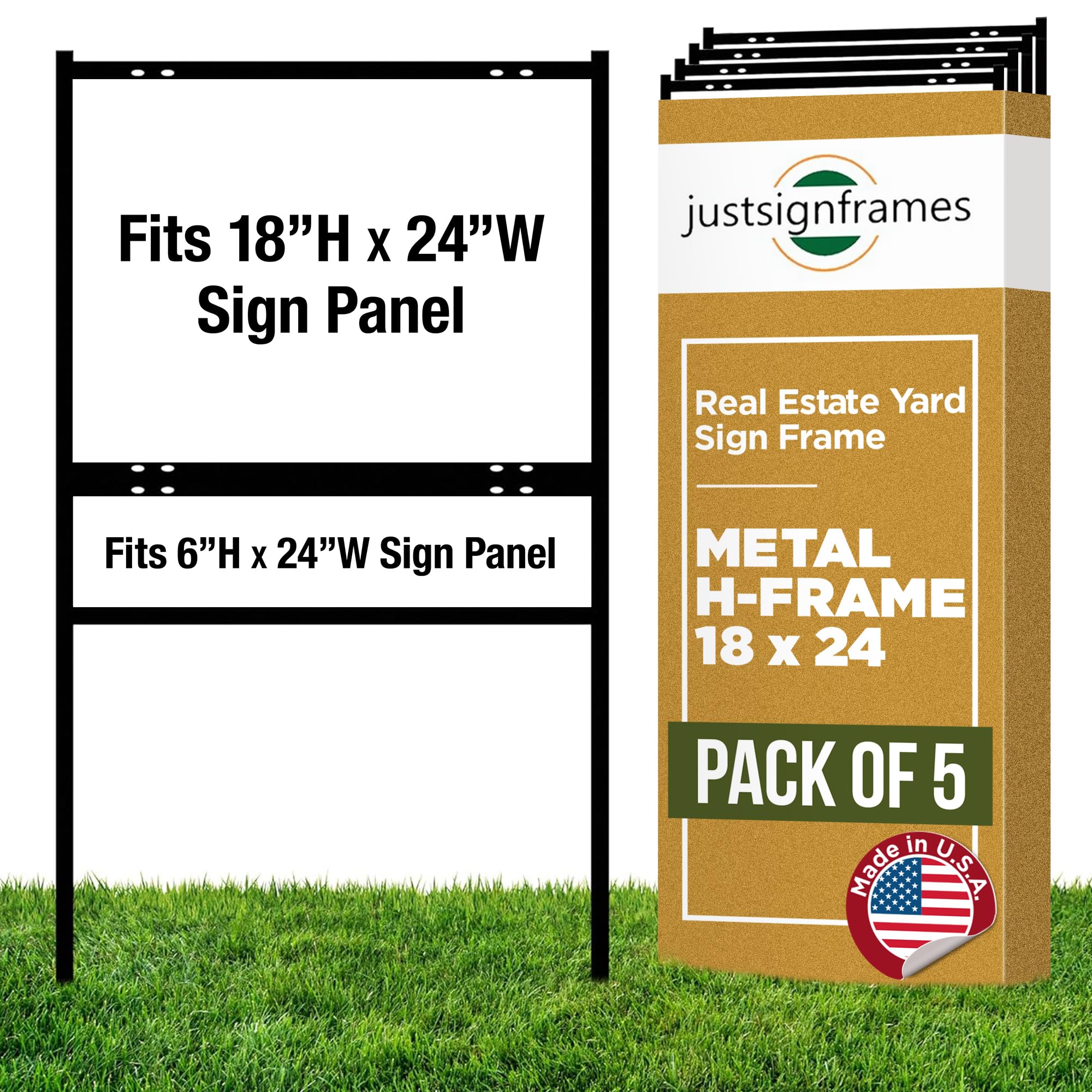 Generic Real Estate Yard Sign Metal H-Frame, 18 x 24 Slide-in with Rider, Black (Pack of 5), (C-289)
