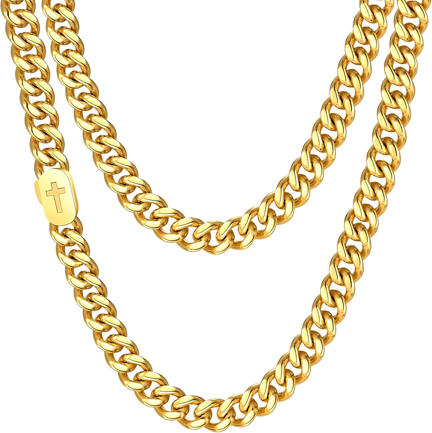 VNOX Cross Necklace for Men - Solid Silver/Gold Plated/Black Mens Cuban Link Chain Stainless Steel Necklaces, Cool Religious Christian Jewelry Gifts