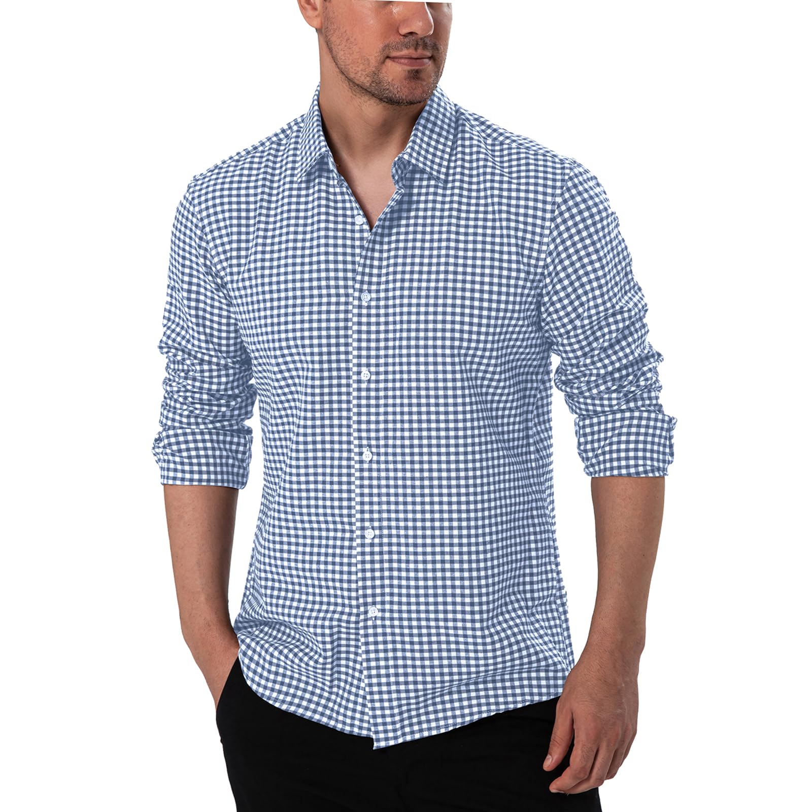 Men's Plaid Button Down Shirts Regular Fit Long Sleeve Casual Business Shirts