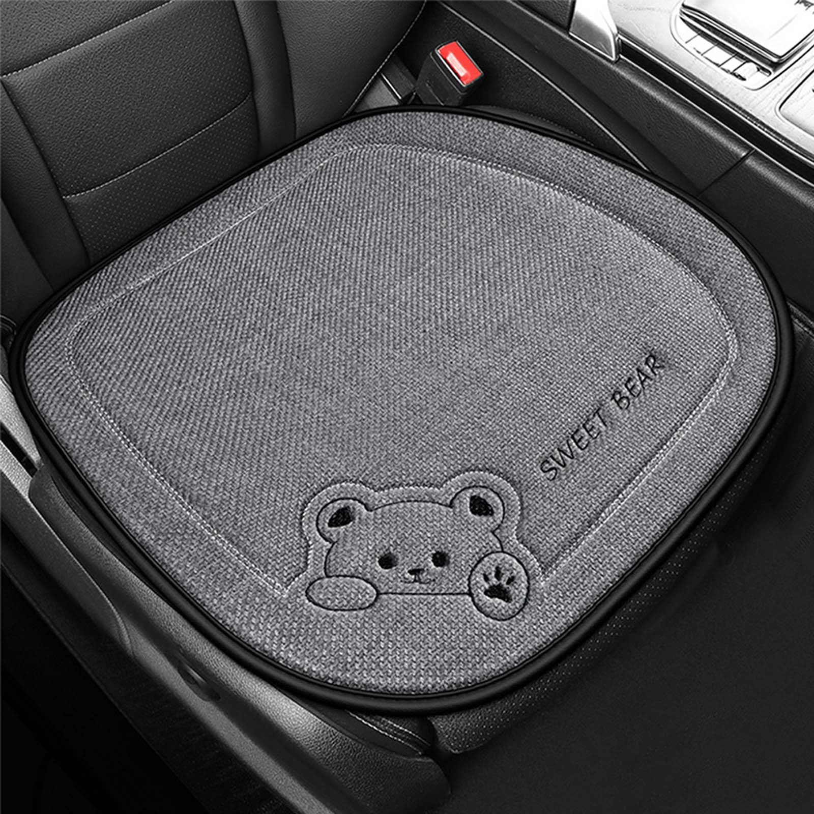 Cojin Asiento Coche de Lino, 50x50cm Cojines Coche Asientos Delanteros, Cojin Coche Conductor con Ositos de Dibujos Animados, Auto Asiento Cojín Antideslizante para Asiento de Coche, SUV (Gris)