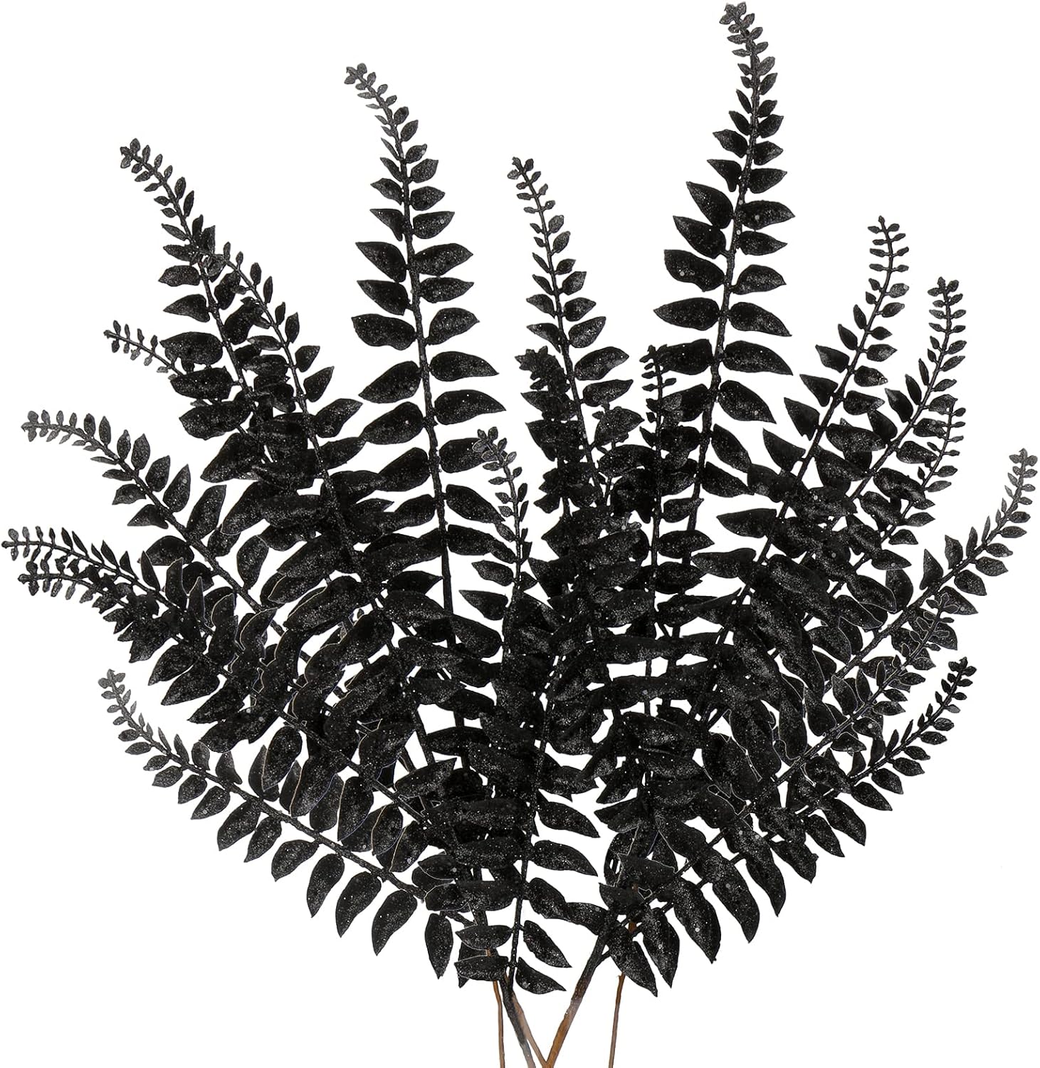 DILATATA 6Pcs Black Artificial Fern Leaf Glitter Leaves Boston Fern Leaves 25" Black Picks Sprays Giltter Stems for Halloween Centerpiece Christmas Home Decor Home Decor - Black Black 2#6pcs