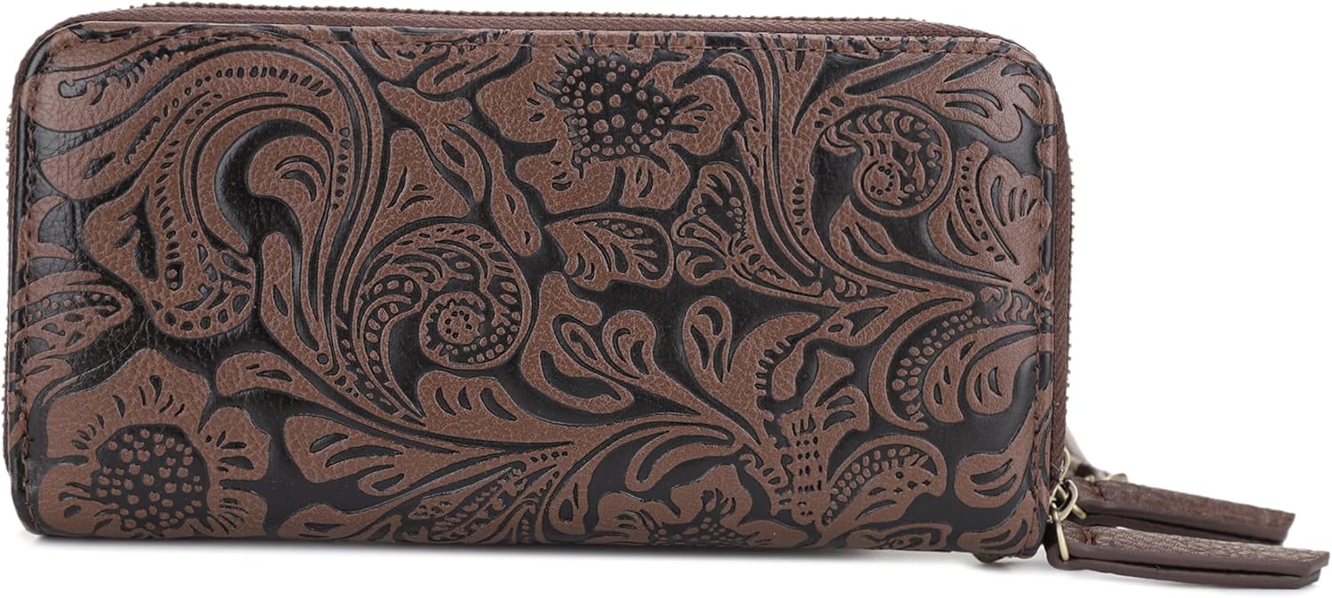 JESSIE & JAMES | Cassidy Tooled Women Concealed Carry Tote Bag with Lock and Key, Top Handle Shoulder Bag with Wristlet
