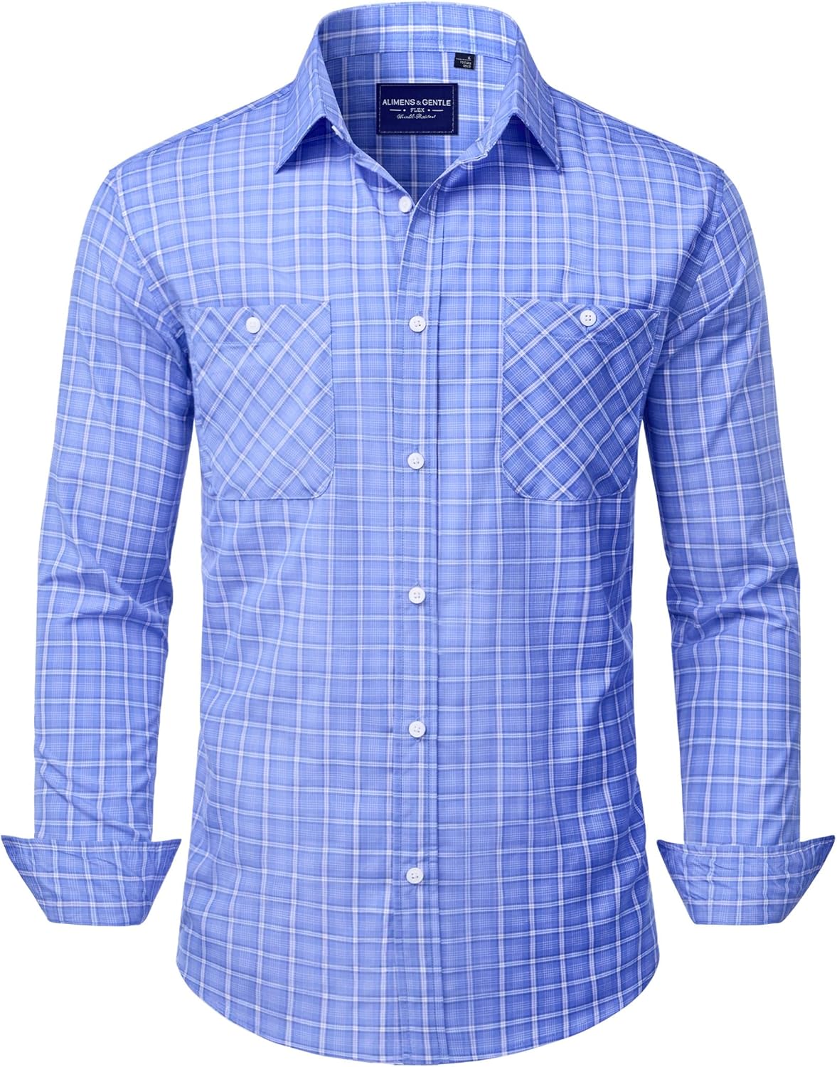 Alimens & Gentle Mens Long Sleeve Dress Shirt Button Down Shirts with Pockets Regular Business Office Casual Plaid Shirt
