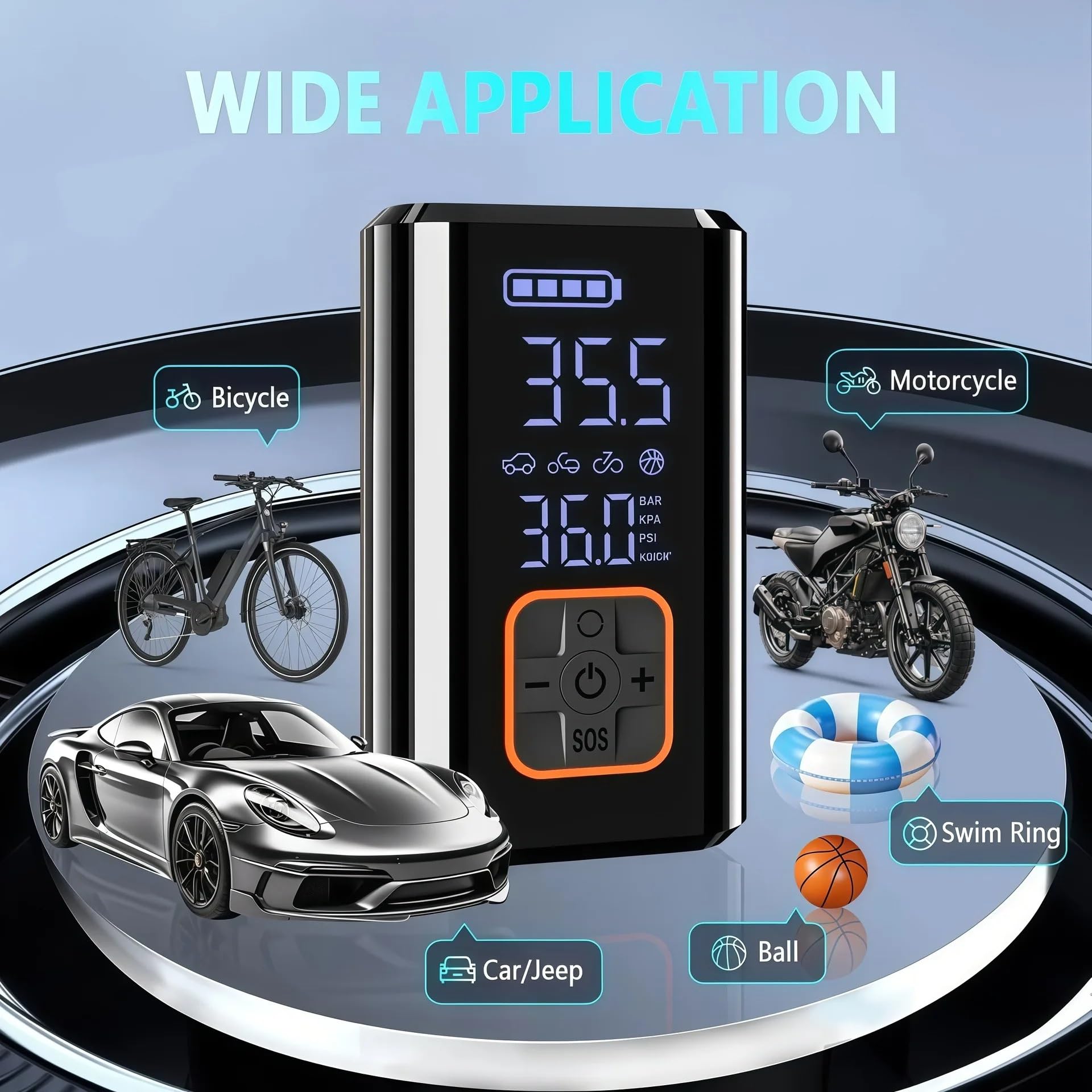 Gonfiatore per Pneumatici per Pompa d'Aria per Auto | Gonfiatore multifunzione wireless elettrico portatile Per bici fuoristrada berlina SUV