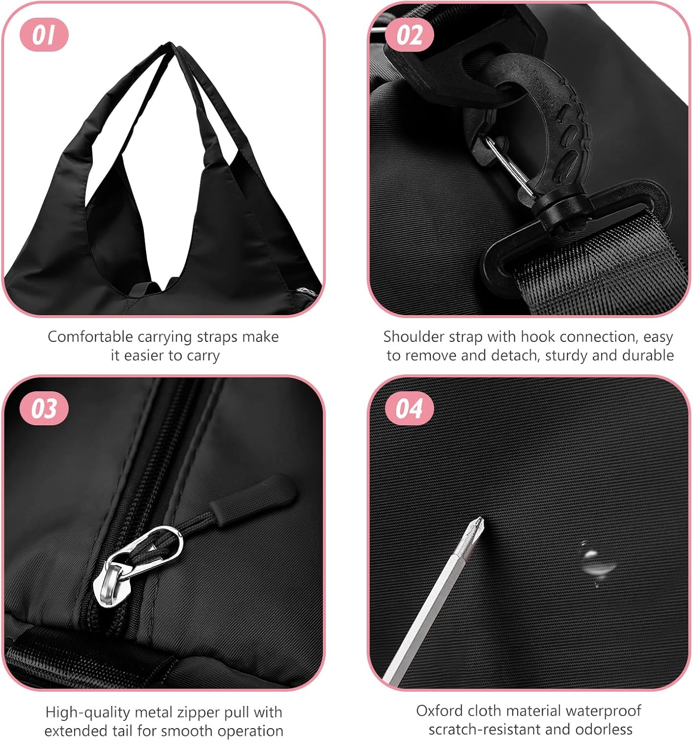 Waterproof Gym Bag for Women Men,Oxford Cloth Duffle Bag for Travel,Sports Workout Bags with Shoe Compartment (black)
