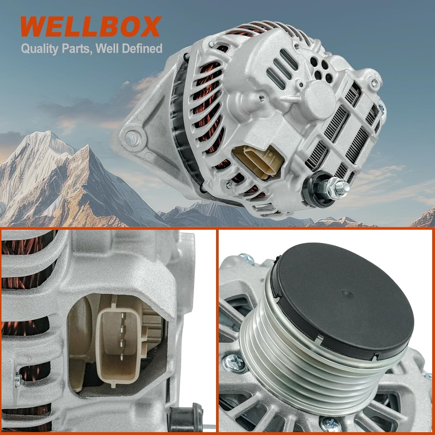Alternator for Mitsubishi Lancer L4 2.0L 2008-2010, Lancer L4 2.4L 2009-2010, Outlander L4 2.4L 2008-2010, 12V 120A 6-Groove Clutch Pulley Clockwise, Replaces 11377N, 11377, 1800A053, A003TG3181