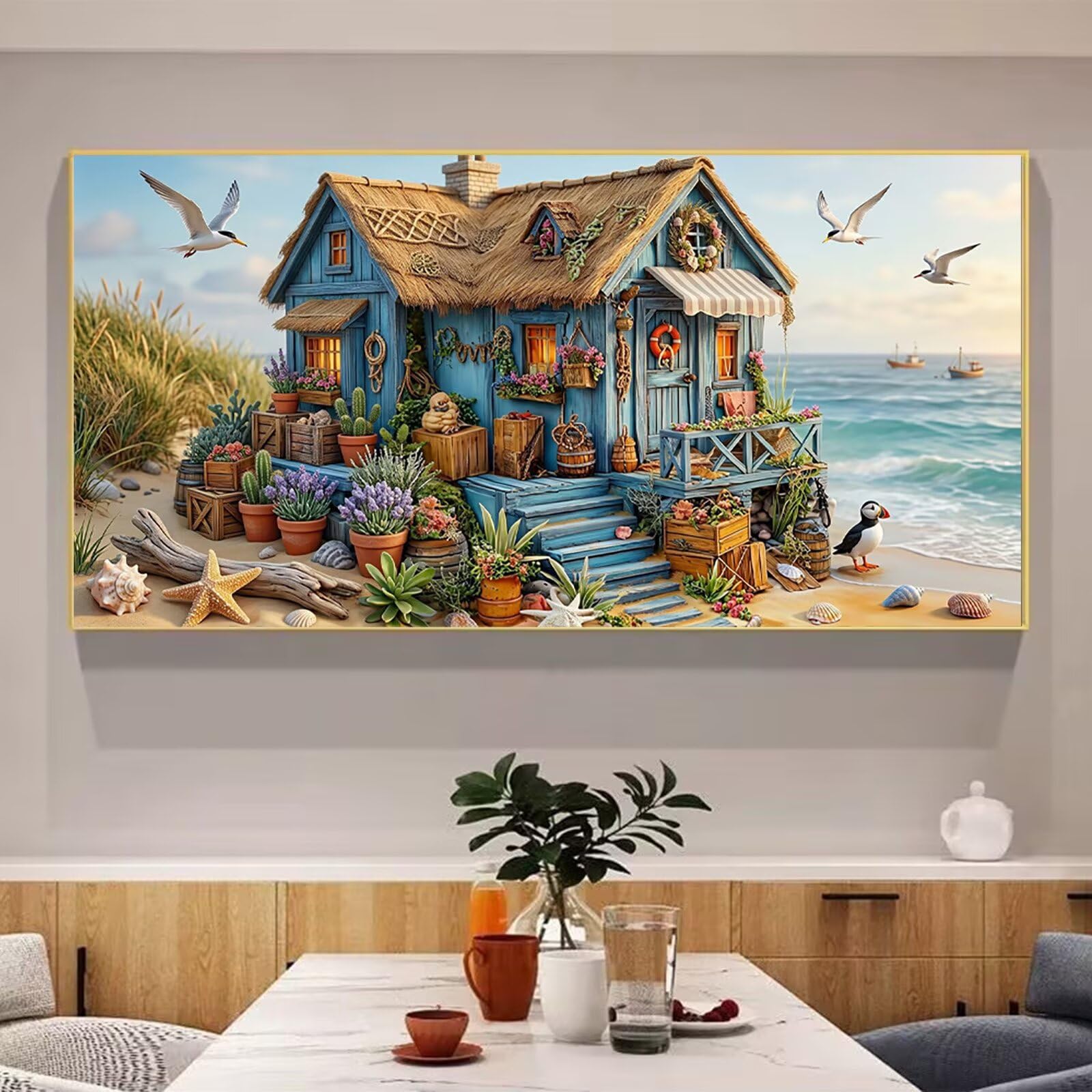 Diamond Painting Möwe Diamond Painting Erwachsene XXL Kabine, 5D Full Runder Drill Diamanten Malen Nach Zahlen, DIY Set Mosaik Bastelset Kreativ Set für Erwachsene Home Decor Wanddeko 80x160cm,Cod-709