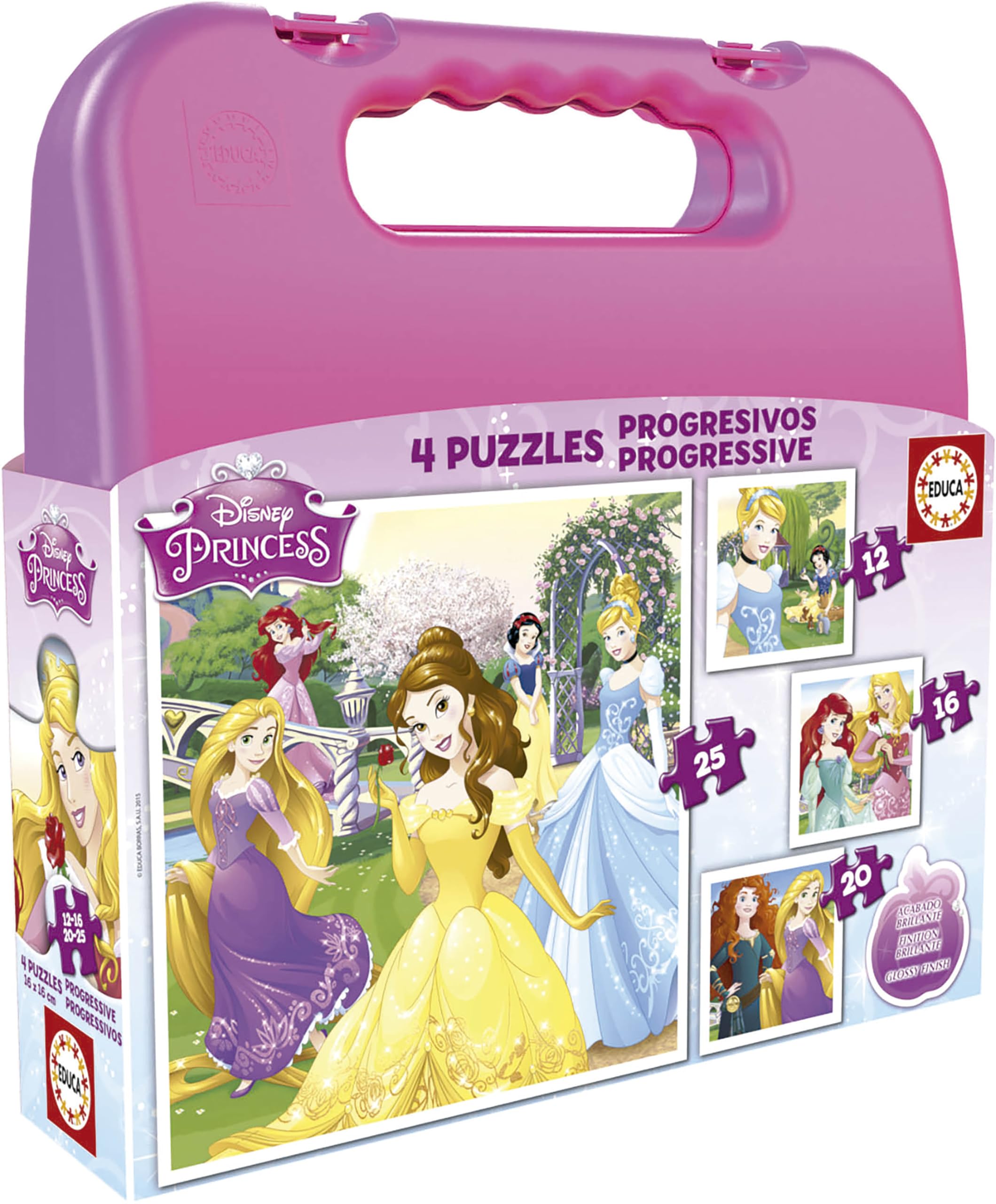 Educa - Disney Princess Progressive Puzzles Case | 4 Puzzles 12+16+20+25 Pieces | Ages 3+ (16508)