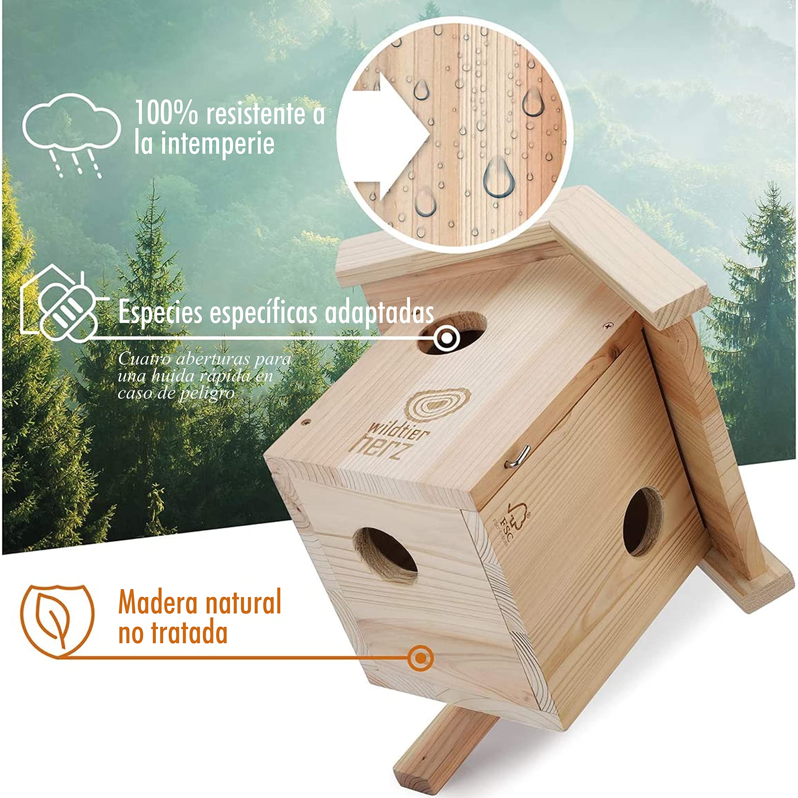 wildtier herz I Ardilla Kobel – Nido para Ardilla de Madera Maciza atornillada, casa de Ardilla y Caja Nido para Colgar en el jardín