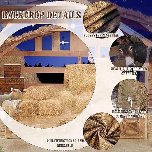Miniatura 3 de Preboun Pancarta de Navidad para puerta de garaje, cubierta de Belén, escenario estable, telón de fondo de granja, granero, telón de fondo de