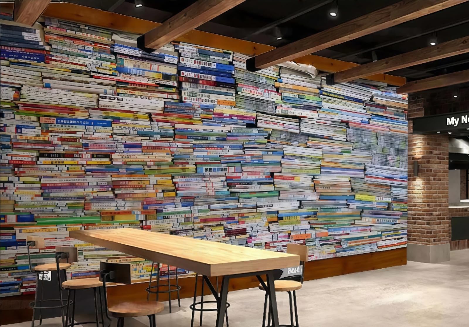 Rskjdghshd 3D Wallpaper Retro Books Bookshelf Living Room Tv Library Western Restaurant Background Wall Mural Afternoon Tea Coffee Shop Wallpaper,,350X245cm