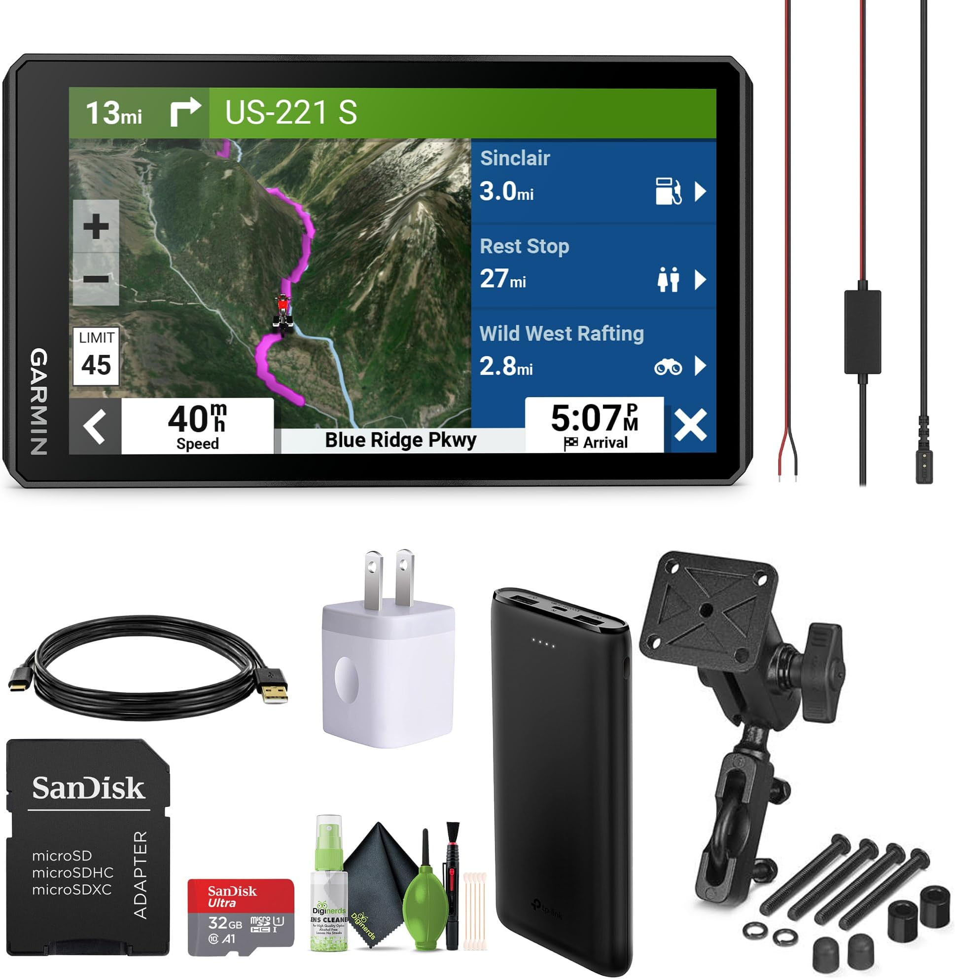Zumo XT2 All-Terrain Motorcycle GPS Navigator, 6" Sunlight Readable Display, Motor Bike Garmin GPS Navigation System Bundle with Motorcycle Mount + 32GB SD Memory Card and Accessories