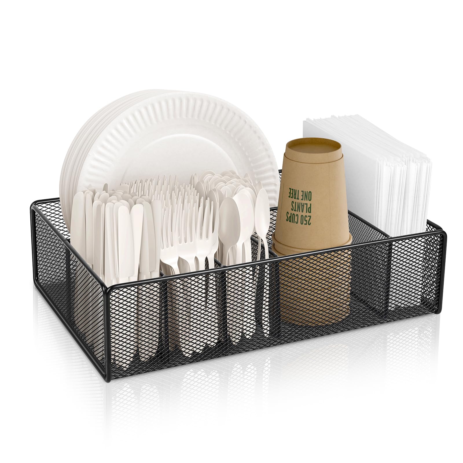 ZZDWLDHA Paper plate organizer for Kitchen Countertop,Flatware Utensil Caddy,Utensil Holder Organizer with 6 Compartments for for Kitchen,Picnic,Indoor/Outdoor Dinner Parties,BBQ
