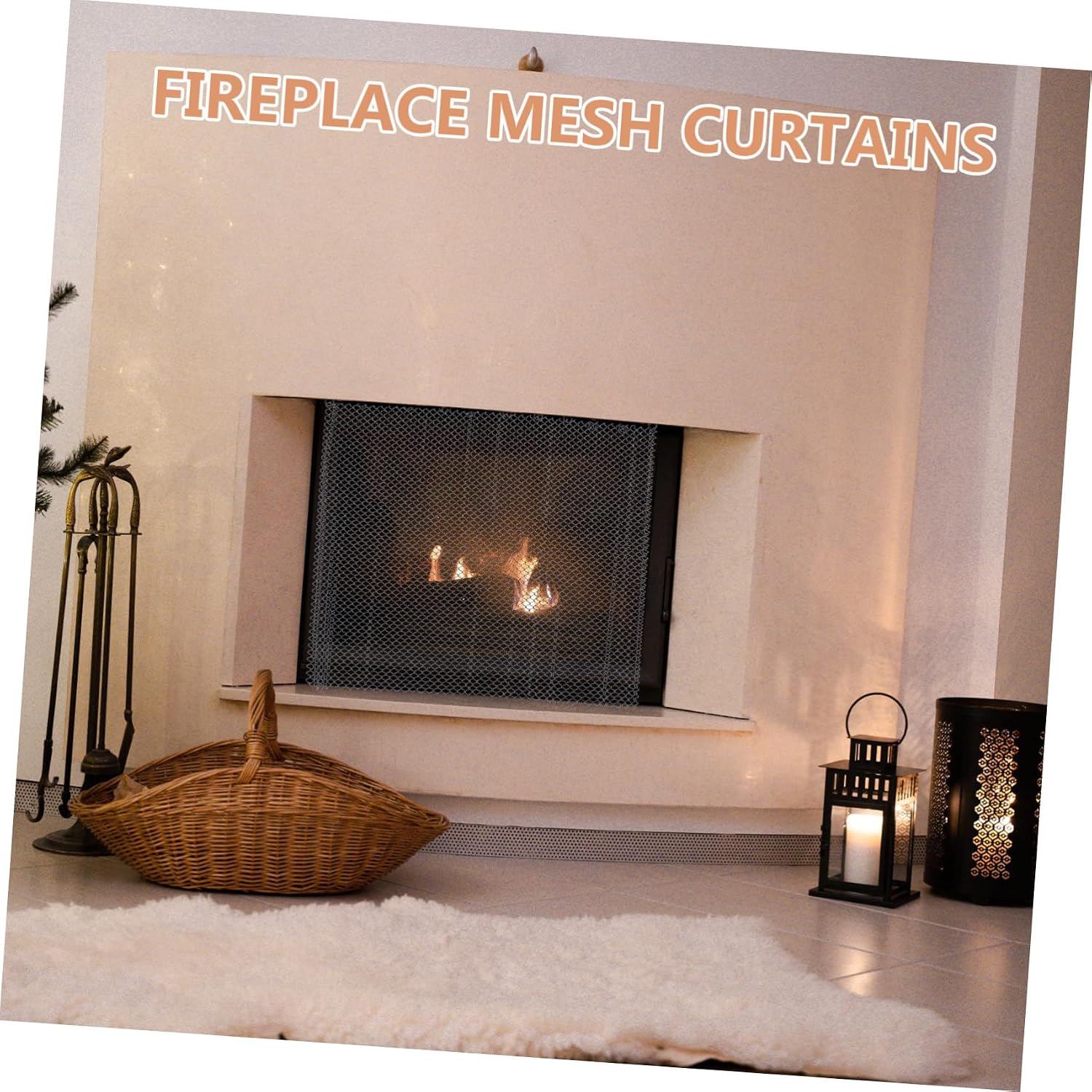 HOMSFOU 2pcs Fireplace Mesh Screen Curtain Panel 24" X 20" Metal Wire Mesh Fireplace Guard Screen Indoor Fire Place Cover for Home Heating Accessories