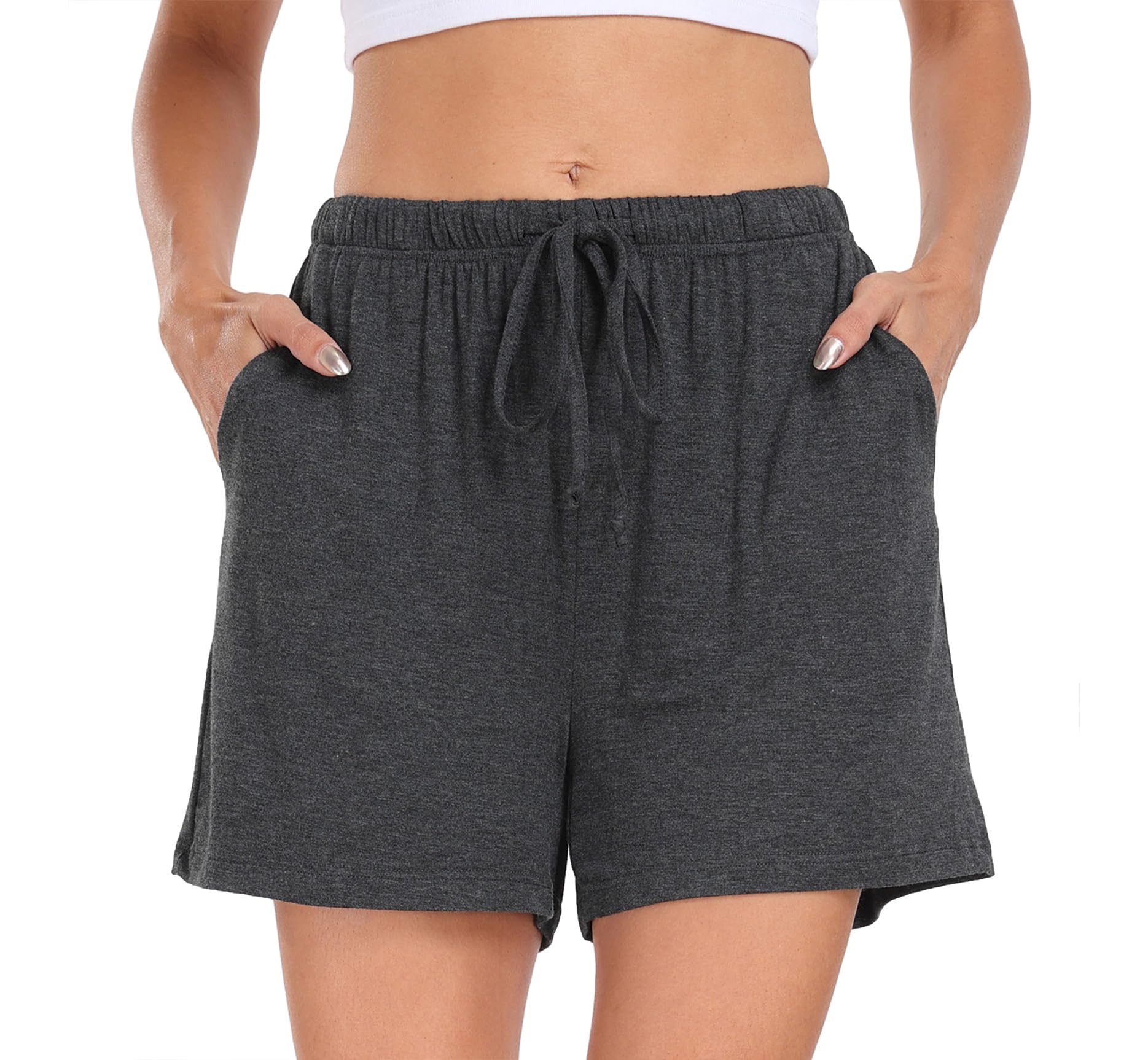 Lovasy Schlafshorts Damen Kurz Pyjama Shorts Damen Sommer Schlafhose Freizeitshorts Weich Bequem mit Taschen und Kordelzug