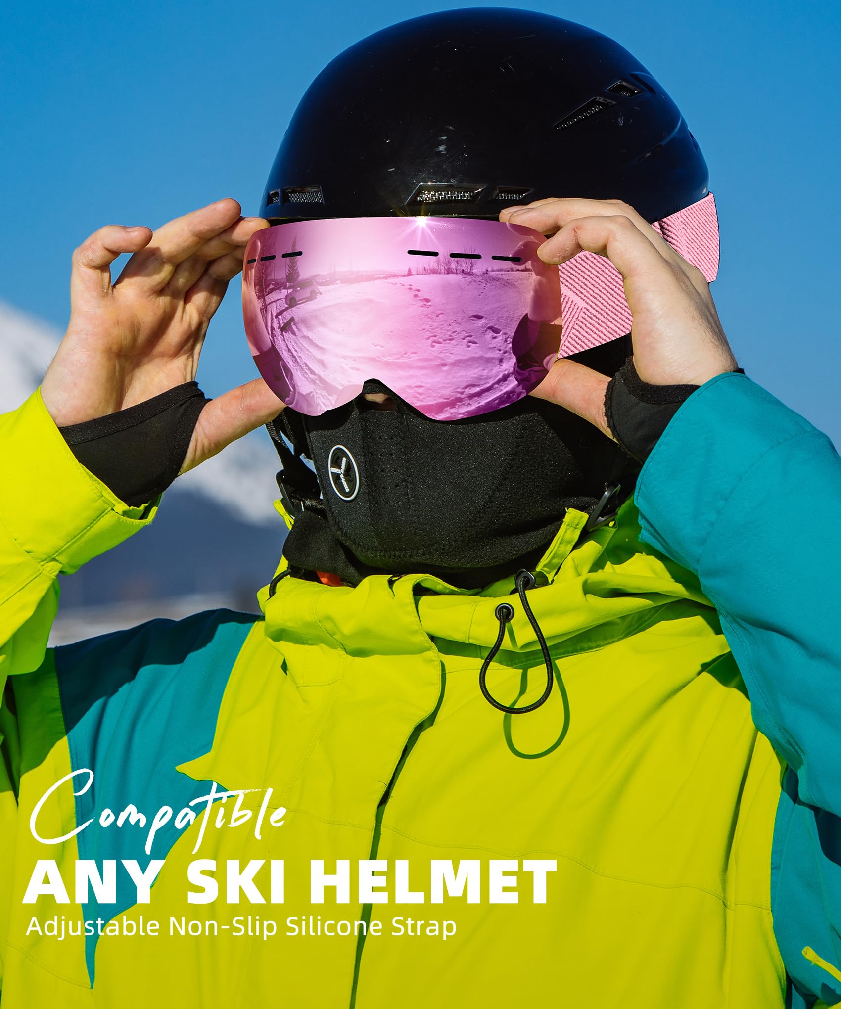 Confezione da 2 occhiali da sci per uomo e donna, occhiali da neve antinebbia, occhiali da snowboard con protezione UV al 100%
