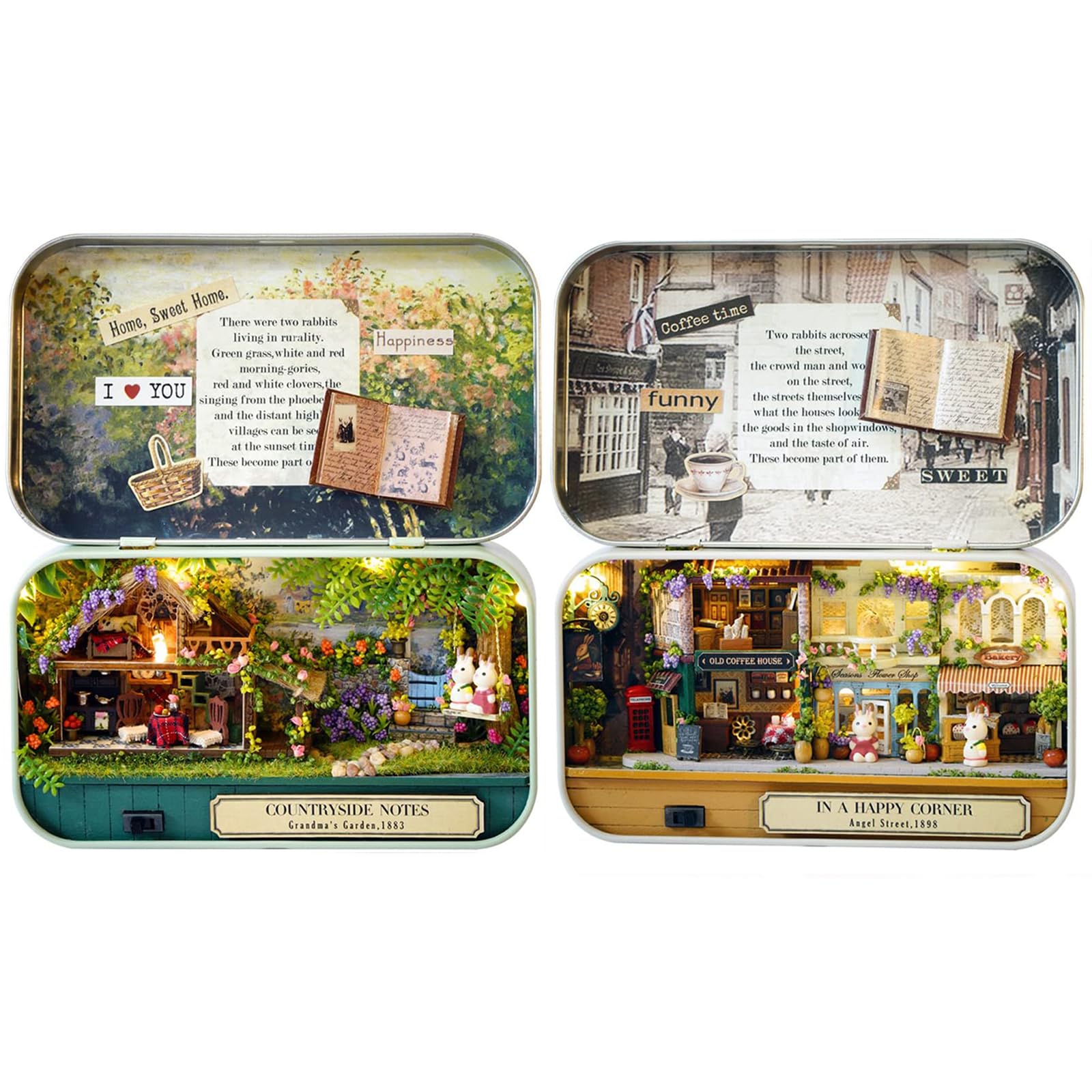 MAGQOO 3D Wooden Dollhouse Miniature DIY Doll House Kit with Furniture,1:100 DIY Box Theater Kit (Pack of 2)