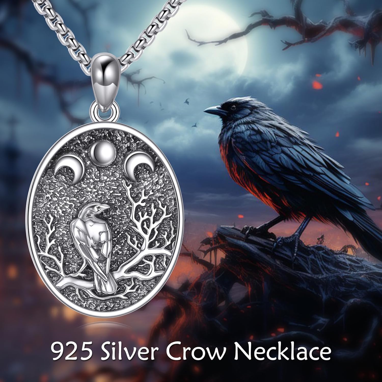 YAFEINI Crow Necklace 925 Sterling Silver Raven Pendant Necklace Crow Jewelry for Women - Image 3