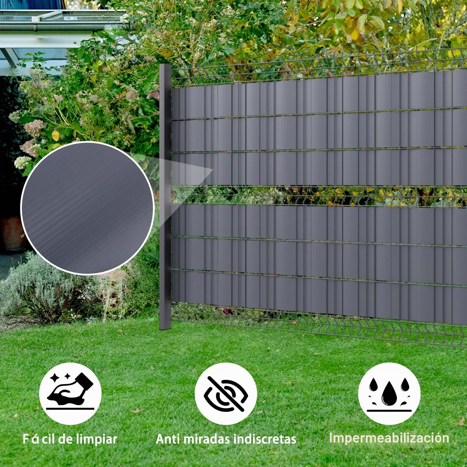 HENG FENG PVC privacidad Valla Tiras de Malla 70m x 19cm, Antracita | Tiras de Malla PVC 450g/m², resistente a la intemperie y rayos UV, cortavientos, con 40 Clips, para Jardín, Terraza, Balcón