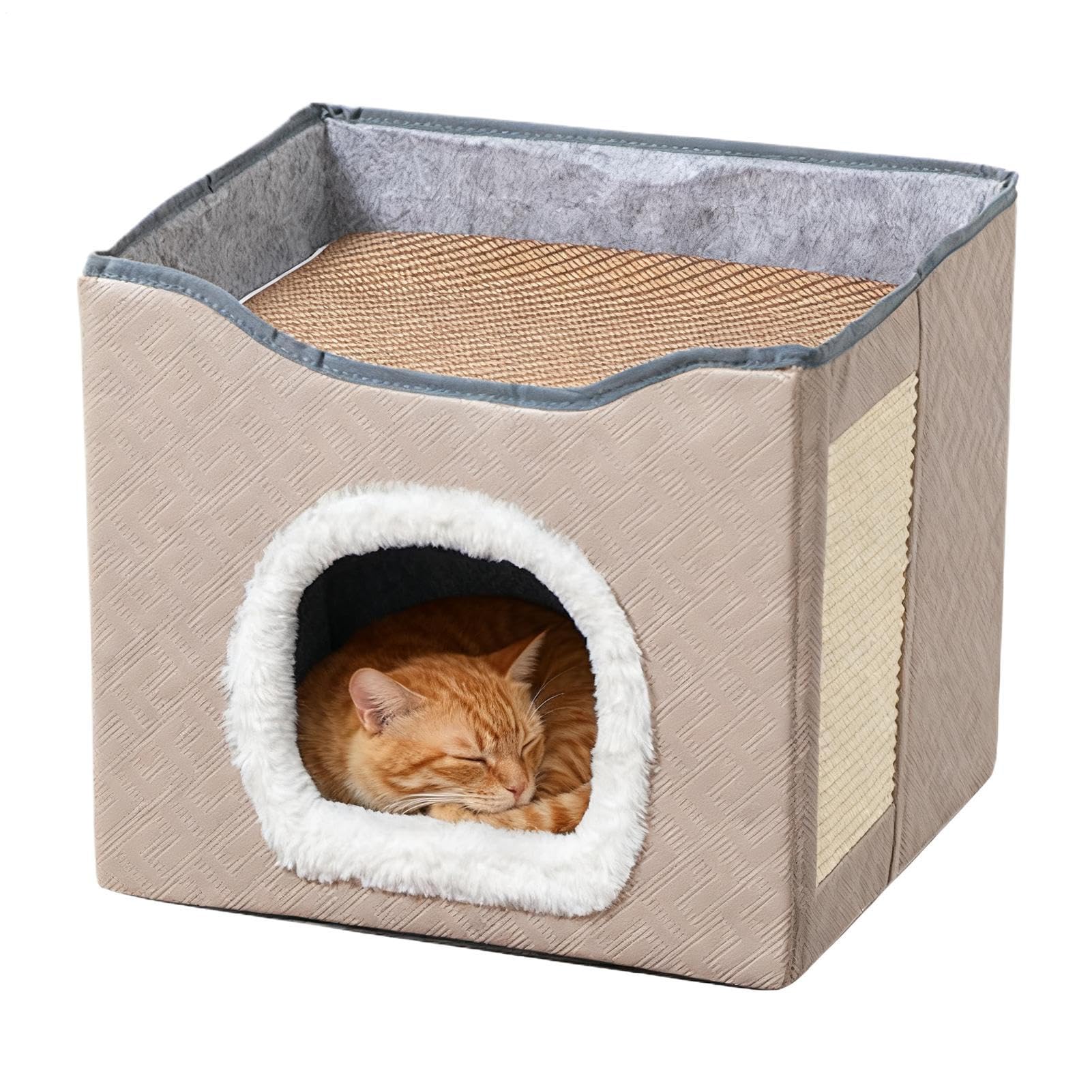 Maison pour chat extérieur abri de sommeil semi-fermé pliable cabane pour chaton et grand chat