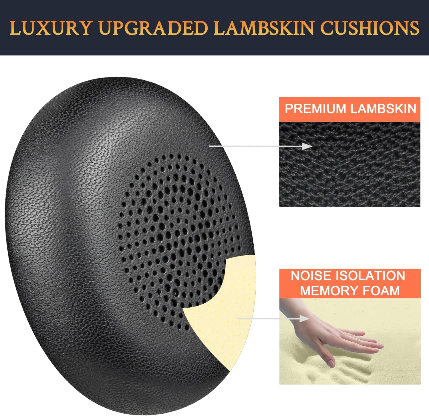 SOULWIT Lambskin Earpads Replacement for Jabra Evolve2 65 (Evolve 2 65MS 65UC MS UC)/Evolve2 40 (40UC 40MS USB)/Elite 45h On-Ear Wireless Headset - Black - Image 3