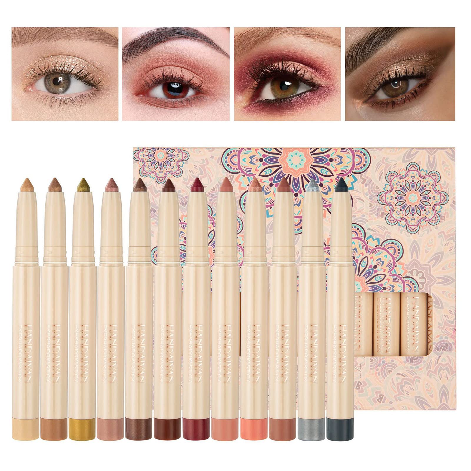Joyeee Juego de lápiz de sombra de ojos 12 colores, Nacarado brillante modificación de ojos barra de sombra de ojos en crema, larga duración resistente al agua, Pro kit de crayón de maquillaje ojos, B