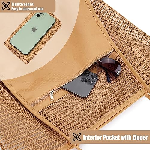 Miniatura 3 de Jereture Bolso de playa de malla para mujer, bolso de hombro plegable MAX 23L casual bolsa de mano para playa, picnic y vacaciones, Ins