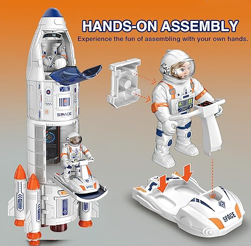 Miniatura 3 de Transbordador espacial, cohete de juguete, modelo de transbordador espacial con figuras de astronauta, juguetes de cohete que se ilumina con efectos