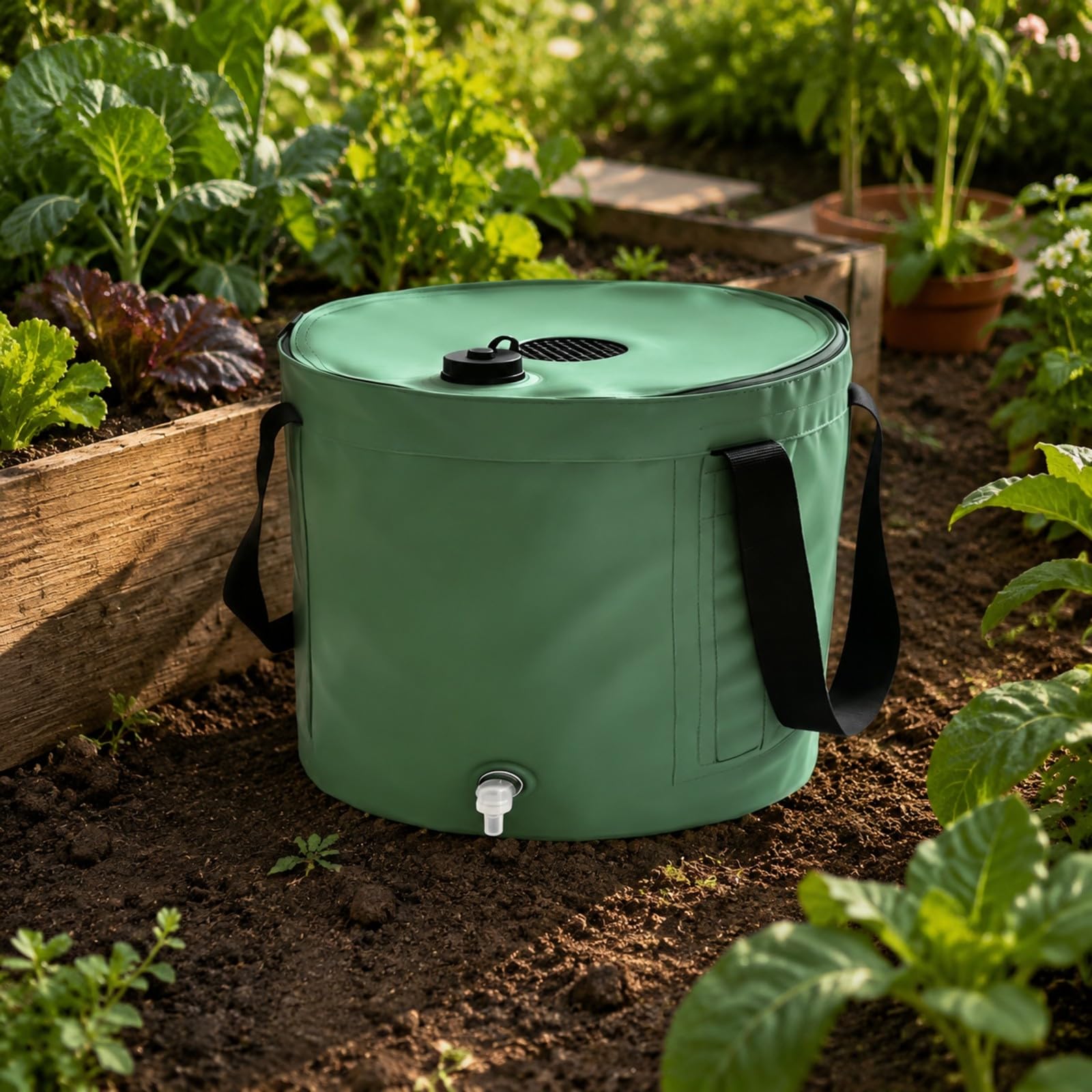 predolo Serbatoio con Valvola di Troppopieno o Contenitore con Manici e Tubo Resistente Agli Strappi per Irrigazione a Goccia, Orto, 39,5CMx44CM