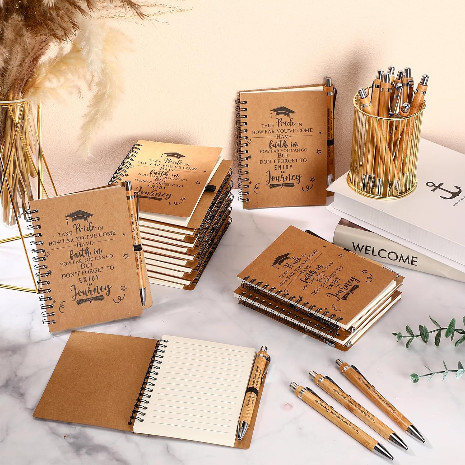 FillTouch 30 Sets 2026 Graduation Gifts Inspirational Spiral Journal with Motivational Pen Graduate Kraft Notebooks Ballpoint Pen Class of 2026 Gifts for College Graduate