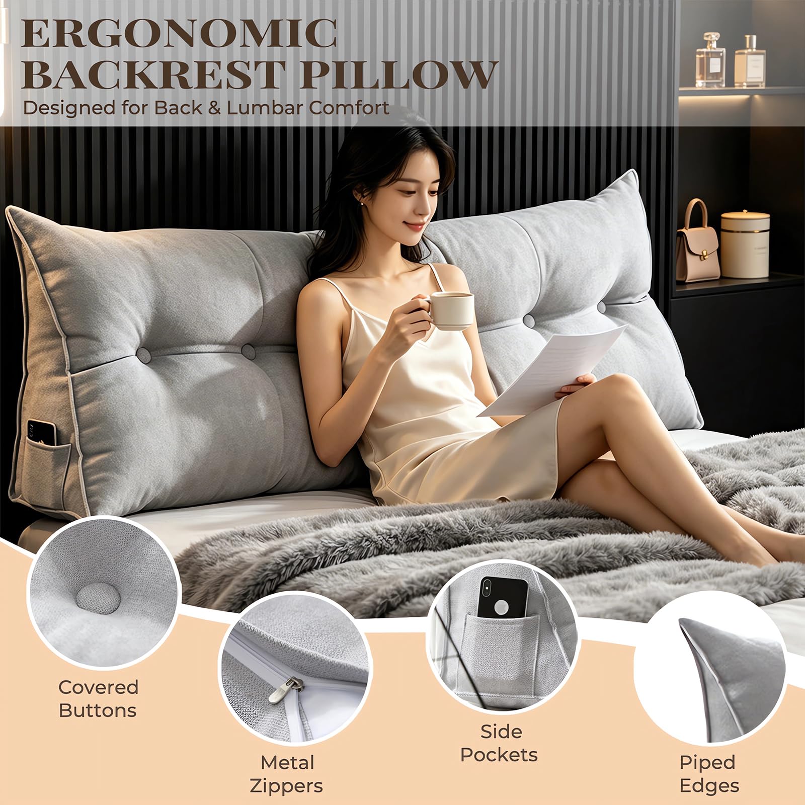 Generico Cuscino Schienale Divano Cuscino di Supporto per Testiera del Letto,Cuscino per Schiena per Divano Lettura con Rivestimento Sfoderabile per Camera Divano Letto,009,120 × 50 × 20 cm