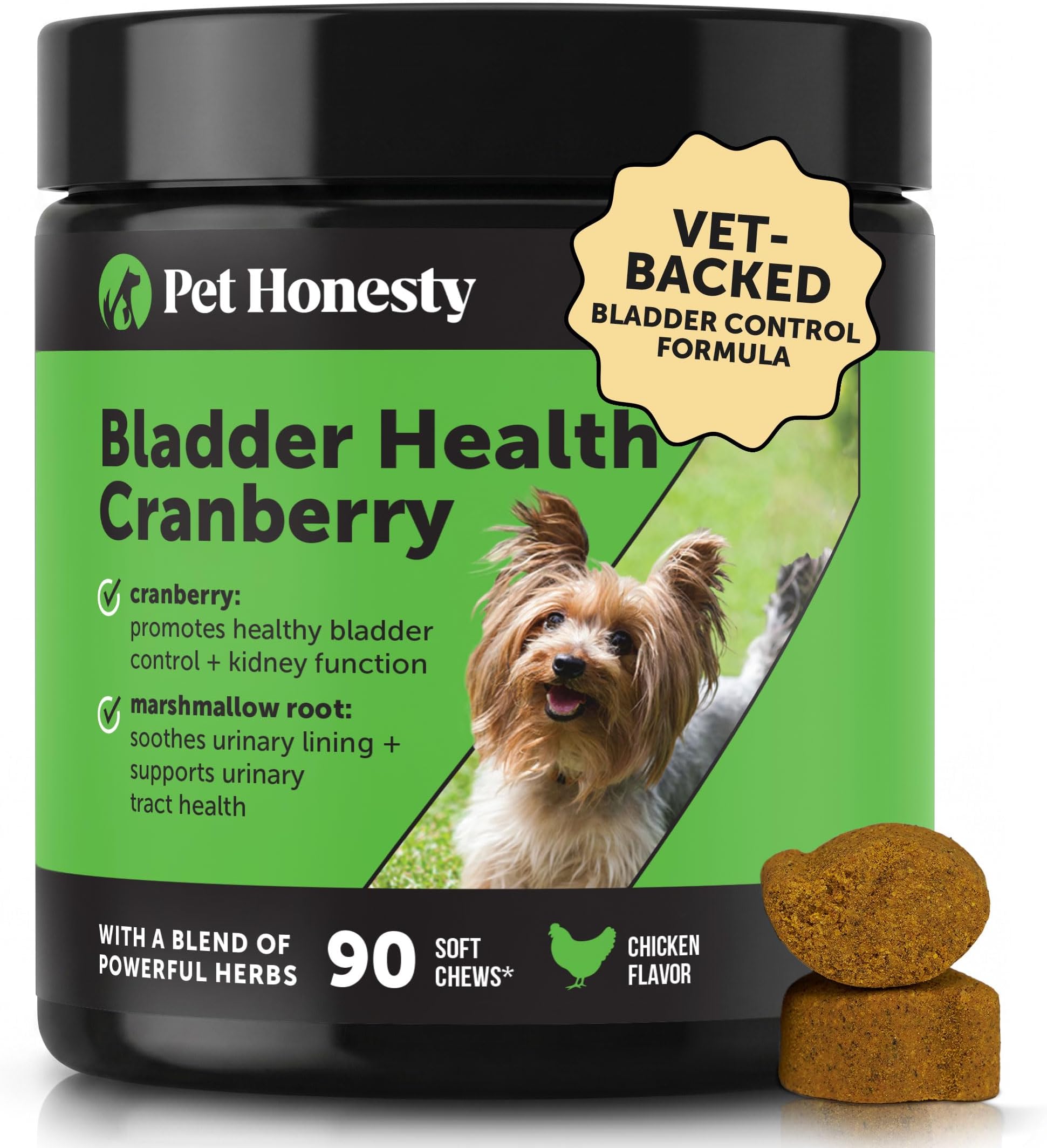 Cranberry for Dogs Urinary Tract Support - Advanced Bladder Control & Kidney Health Supplement - with D-Mannose & Marshmallow Root for Incontinence Support & Normal Urine pH (Chicken, 90 Ct)