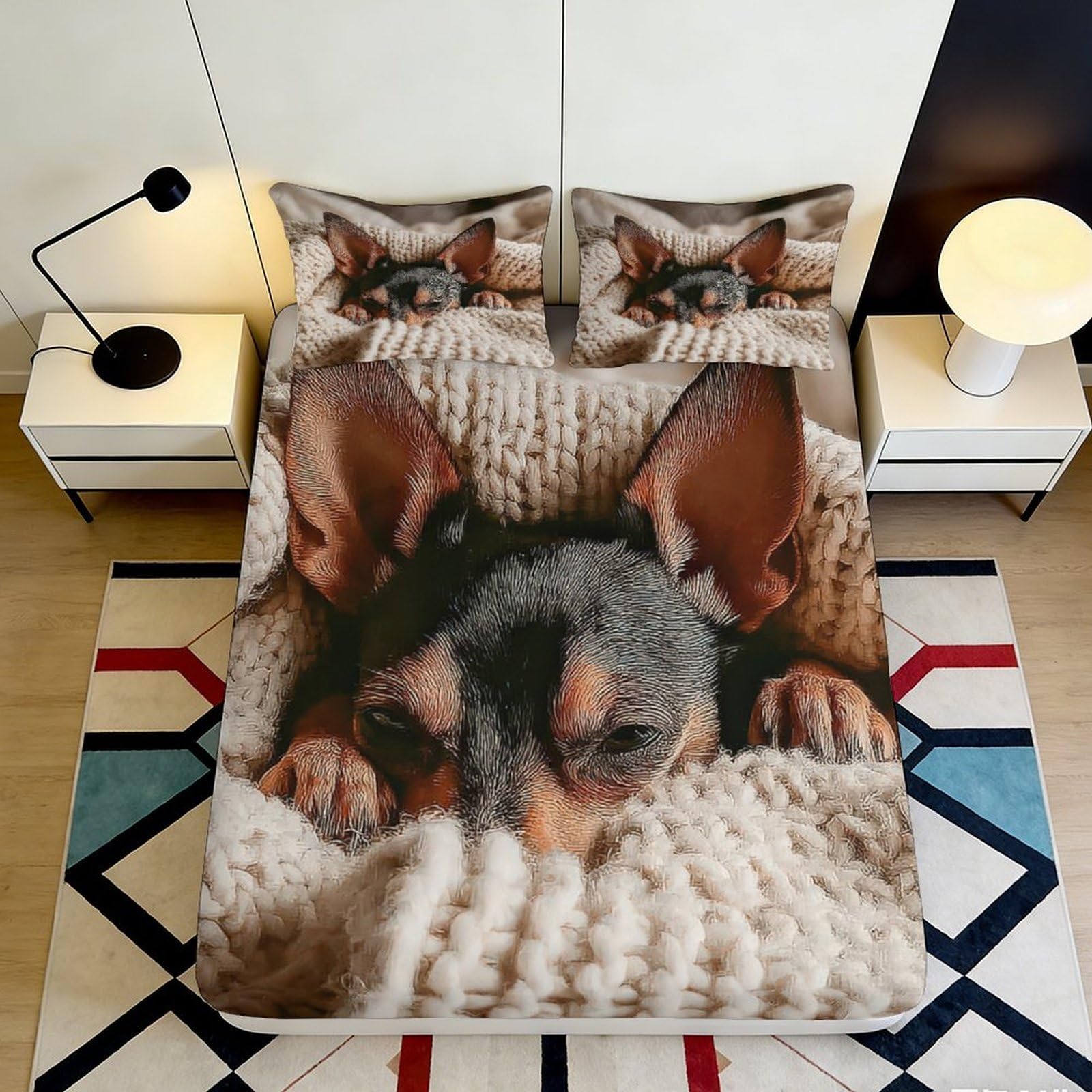 3D Printed Dachshund Puppy Fitted Sheet Microfiber Soft Brown Blanket Cat Bed Cover for Bedroom Dorm Guest Mattress Protection Decor 90x200x25cm